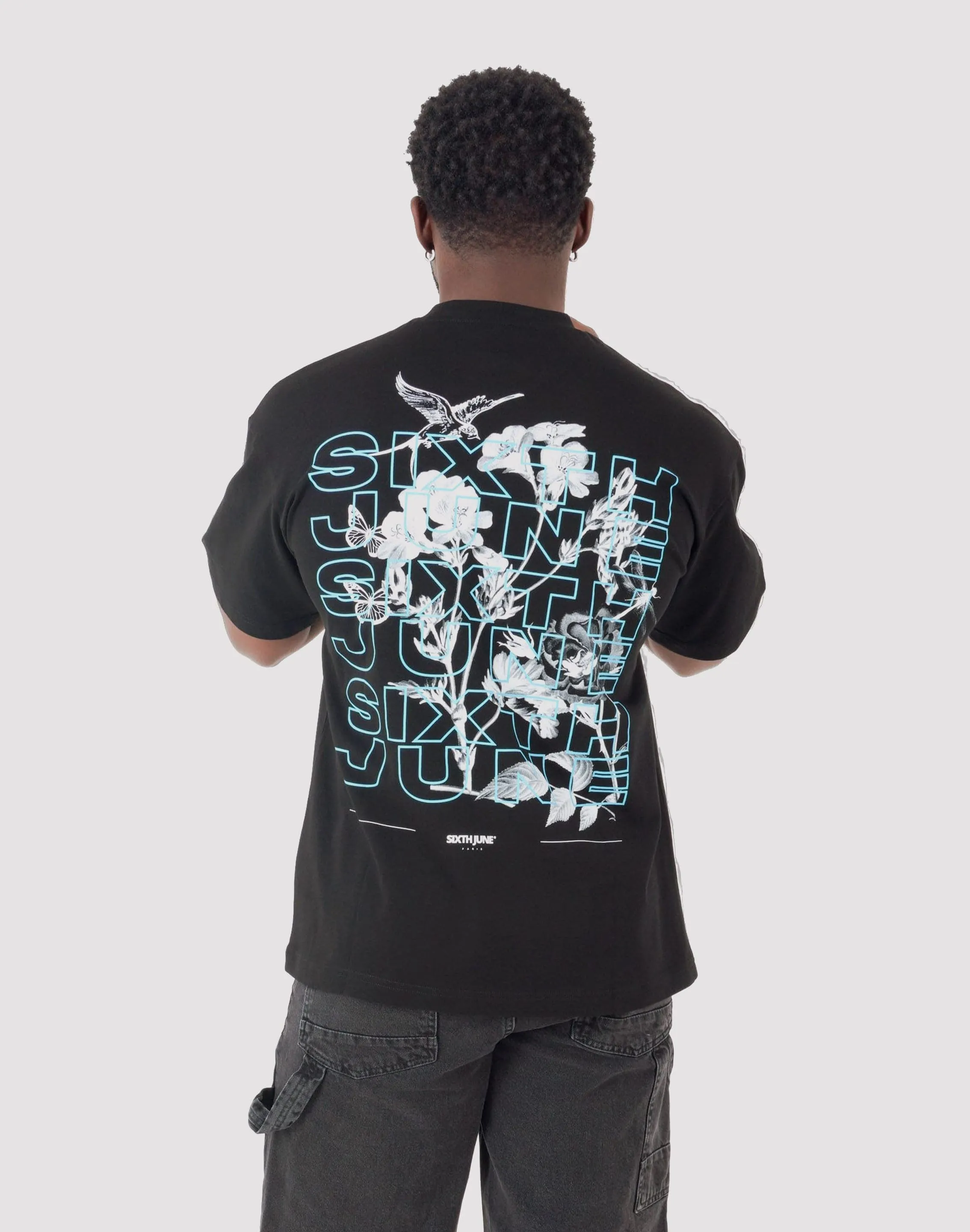 SJP DISTRIBUTION COMPANY Sixth June Flower Square Black Tee Raw Linen Design Soul