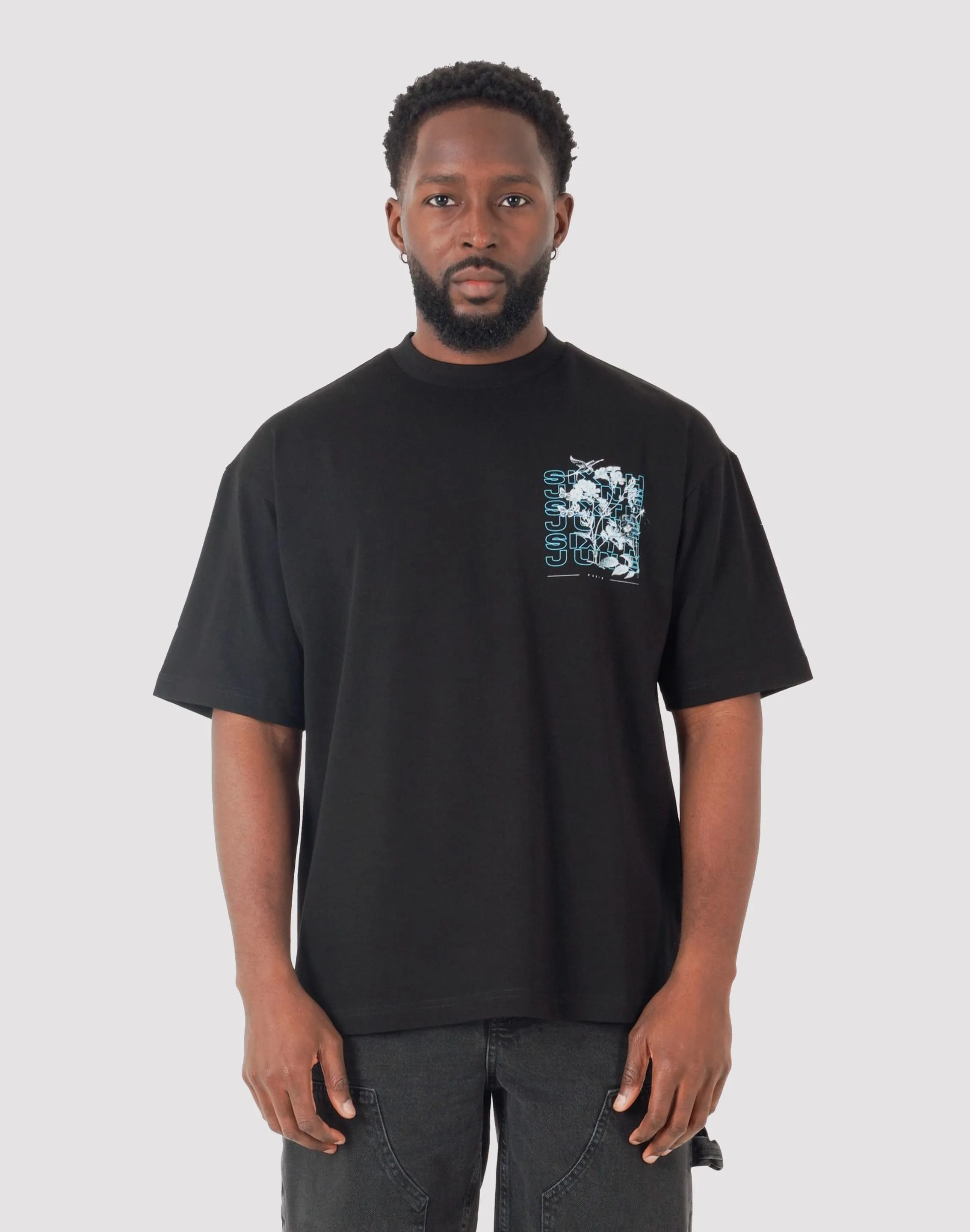 SJP DISTRIBUTION COMPANY Sixth June Flower Square Black Tee Flexible Hemline EcoDyeProcess