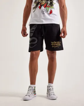 Strong Soul Ed Hardy Dagger Rose Fleece Shorts