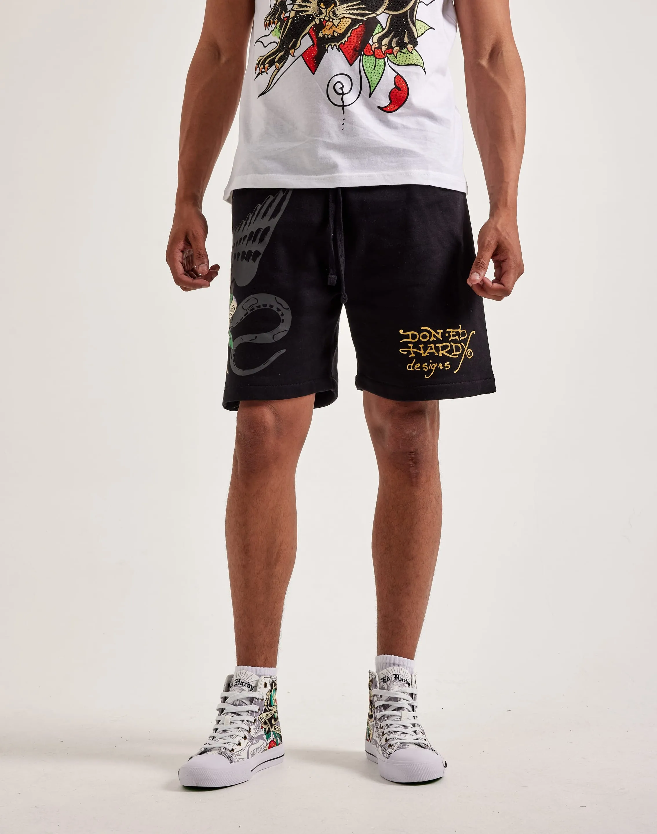 Strong Soul Ed Hardy Dagger Rose Fleece Shorts