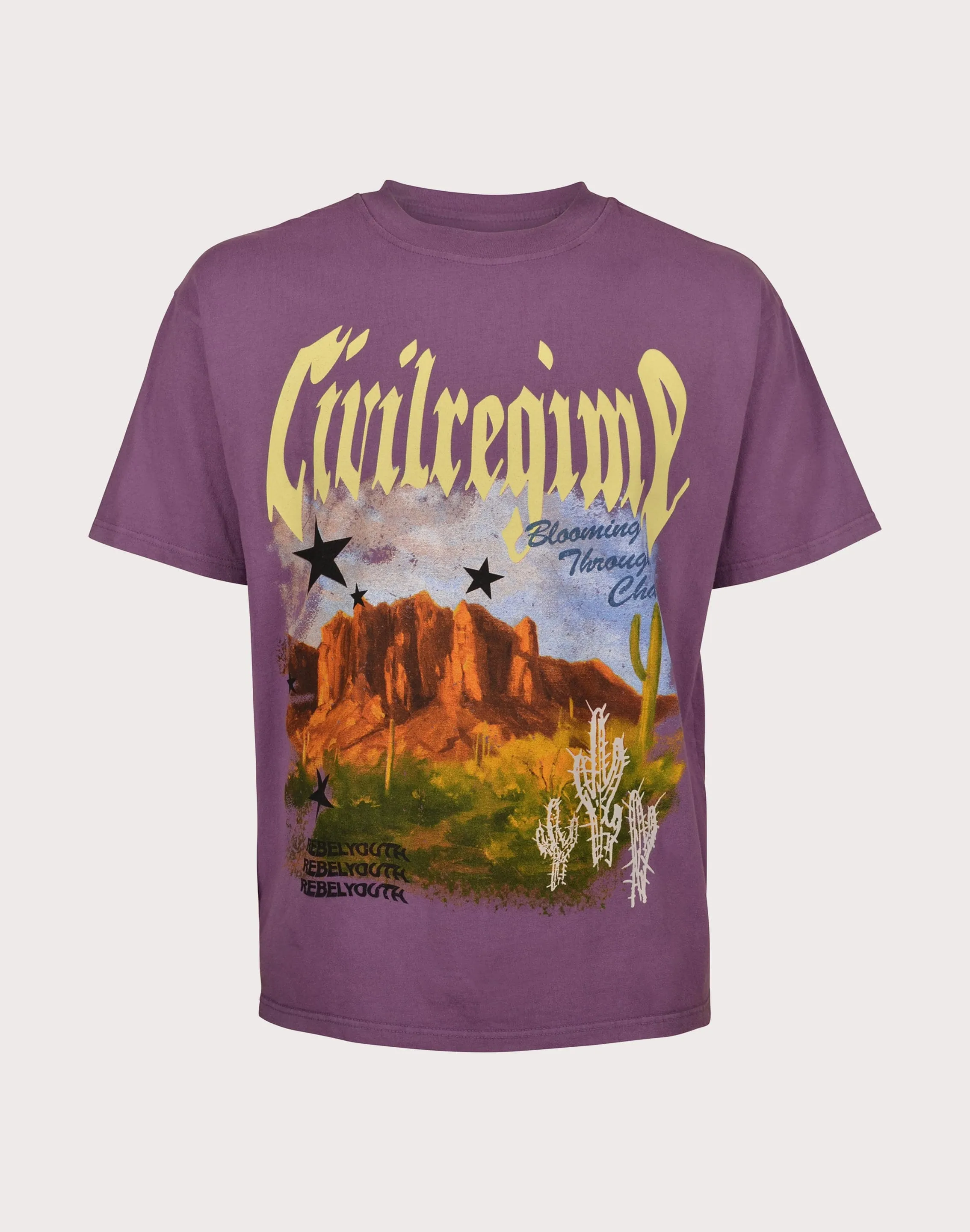 CIVIL CLOTHING Desert Bloom Boxy Pigment Wine Tee LightweightInsulation Stretch Fabric