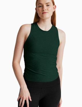 Featherweight Your Fit Shirred Tank - Dark Spruce Green Heather Odor Control Technology Lightweight Weave