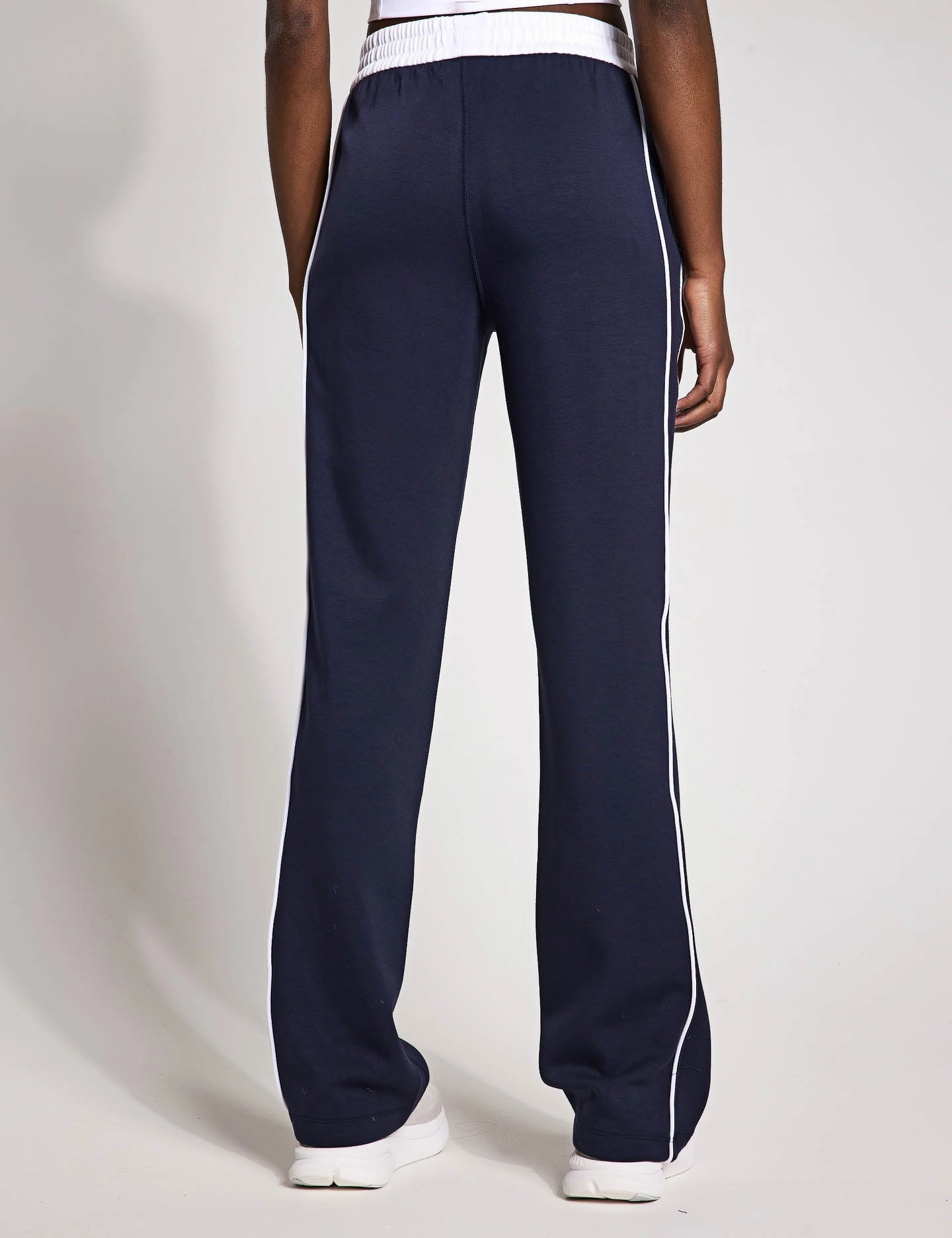 Kirsten Wide Leg Pant - Navy Blue/White Piping Moisture Wicking Fabric
