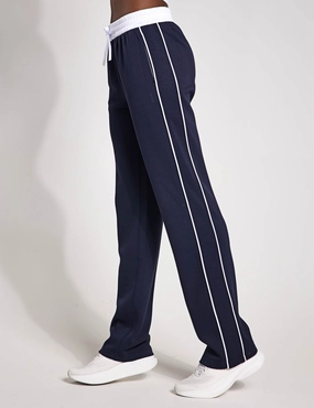 Kirsten Wide Leg Pant - Navy Blue/White Piping Snag Resistant Fabric Ergonomic Bent Seam Placement