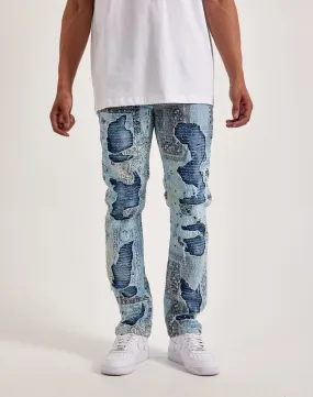 Smuggler's Moon Paisley-Print Denim Jeans Training Fit Permanent Crease