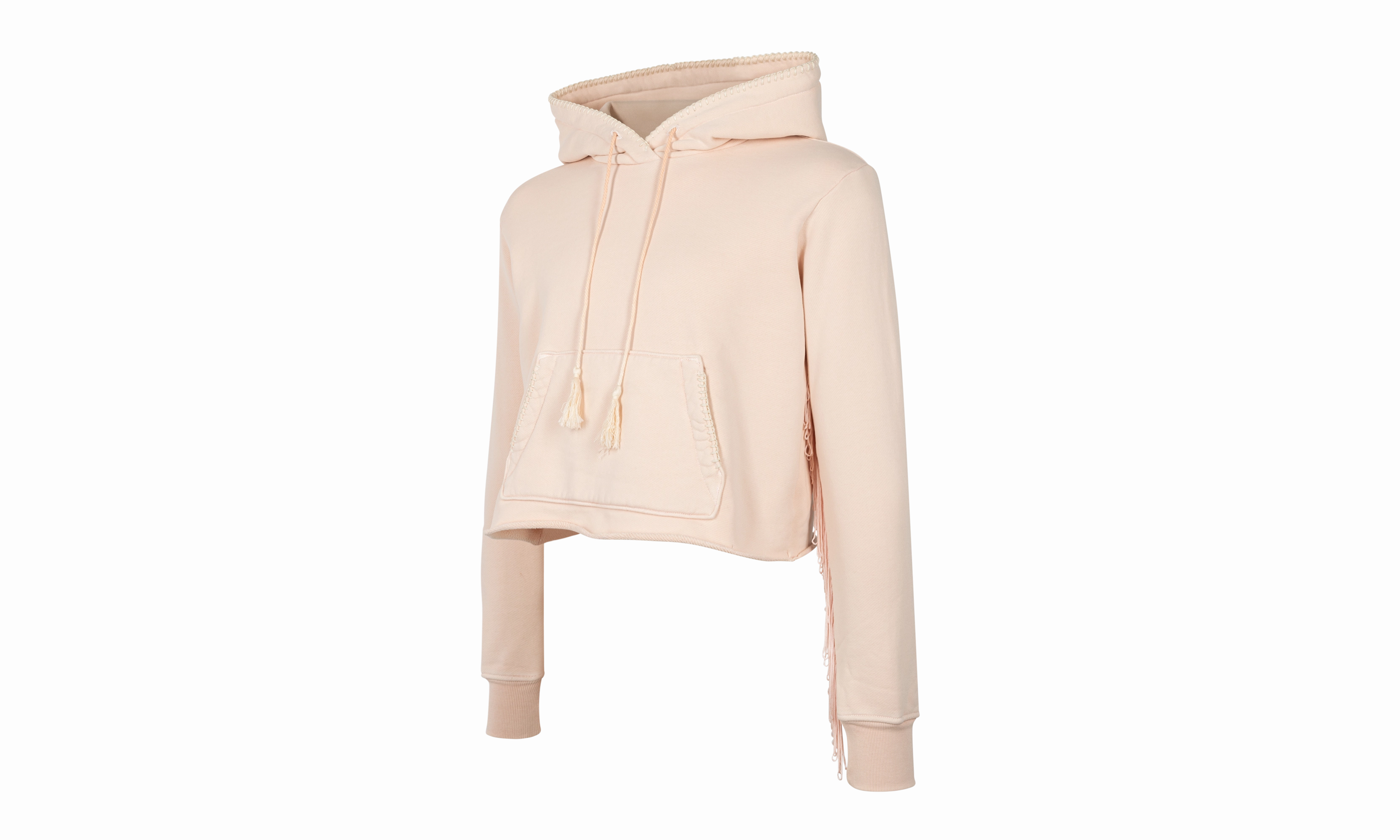 Fringe Cotton Hoodie "Beige"