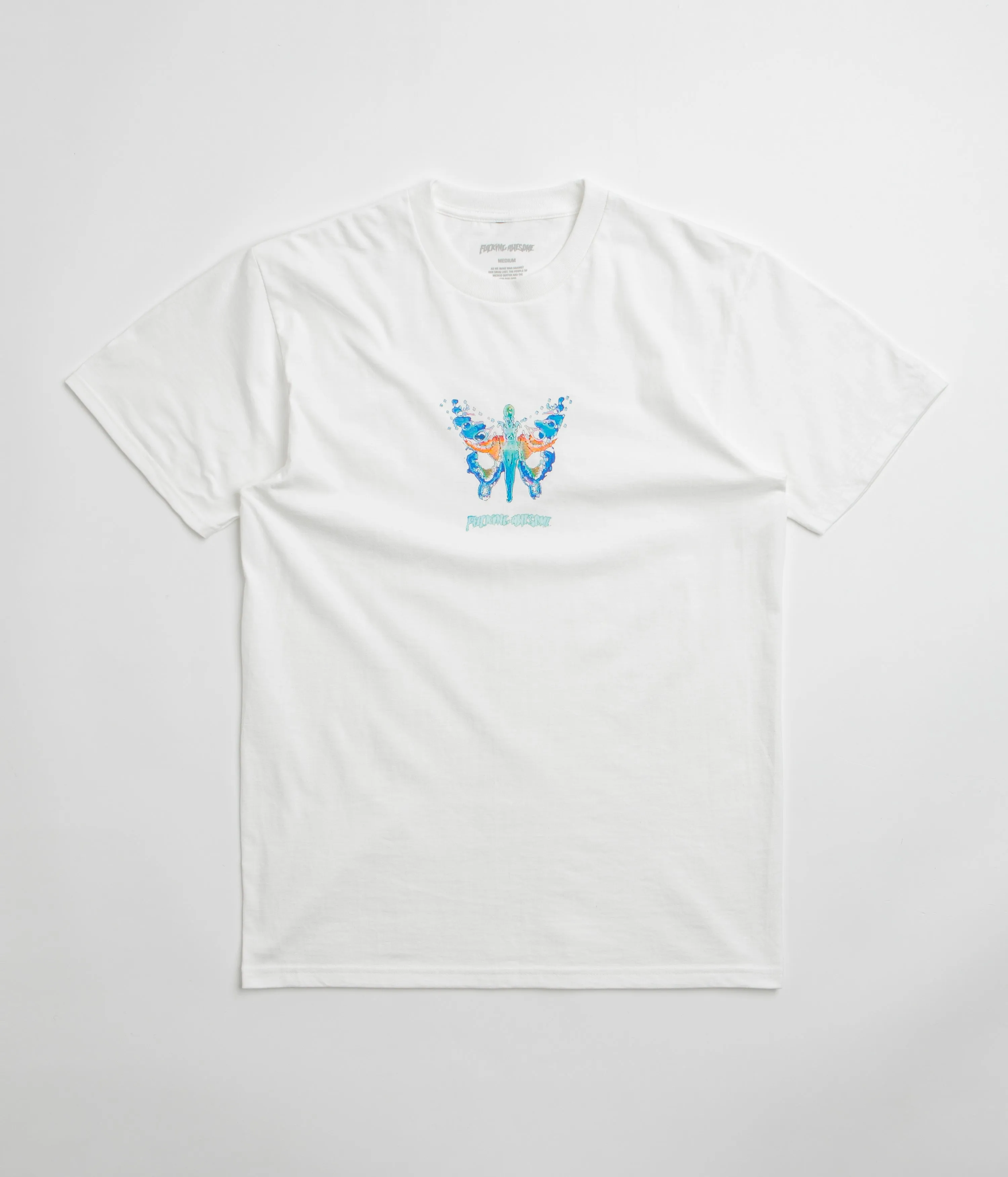 applique Fade Resistant Fucking Awesome Butterfly T-Shirt - White