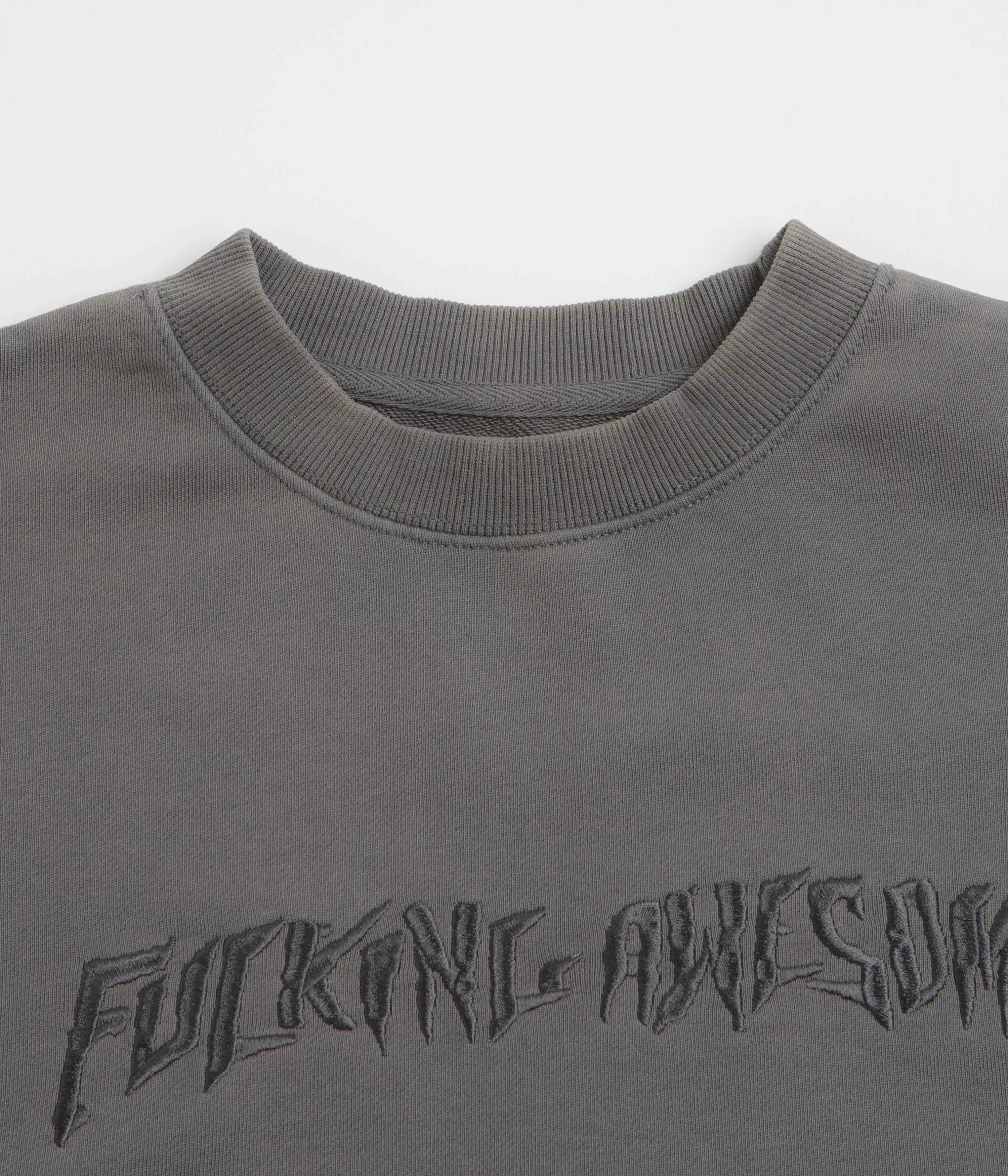 Unique Fucking Awesome Distressed Stamp Crewneck Sweatshirt - Black