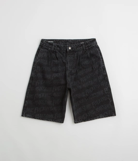 quick dry Tear Resistant Fabric Fucking Awesome Baggy Pleated Denim Laser Shorts - Black