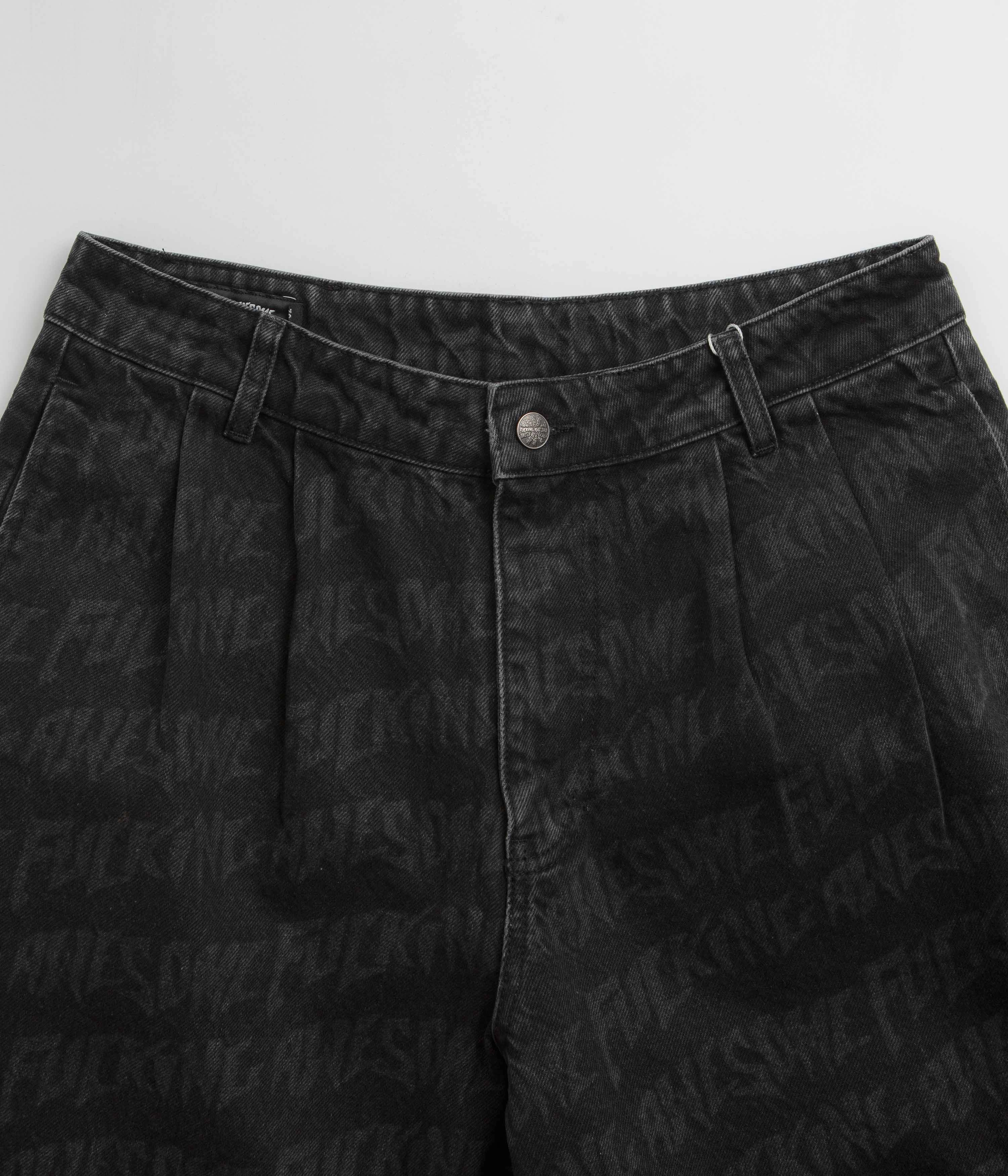 Fucking Awesome Baggy Pleated Denim Laser Shorts - Black windproof