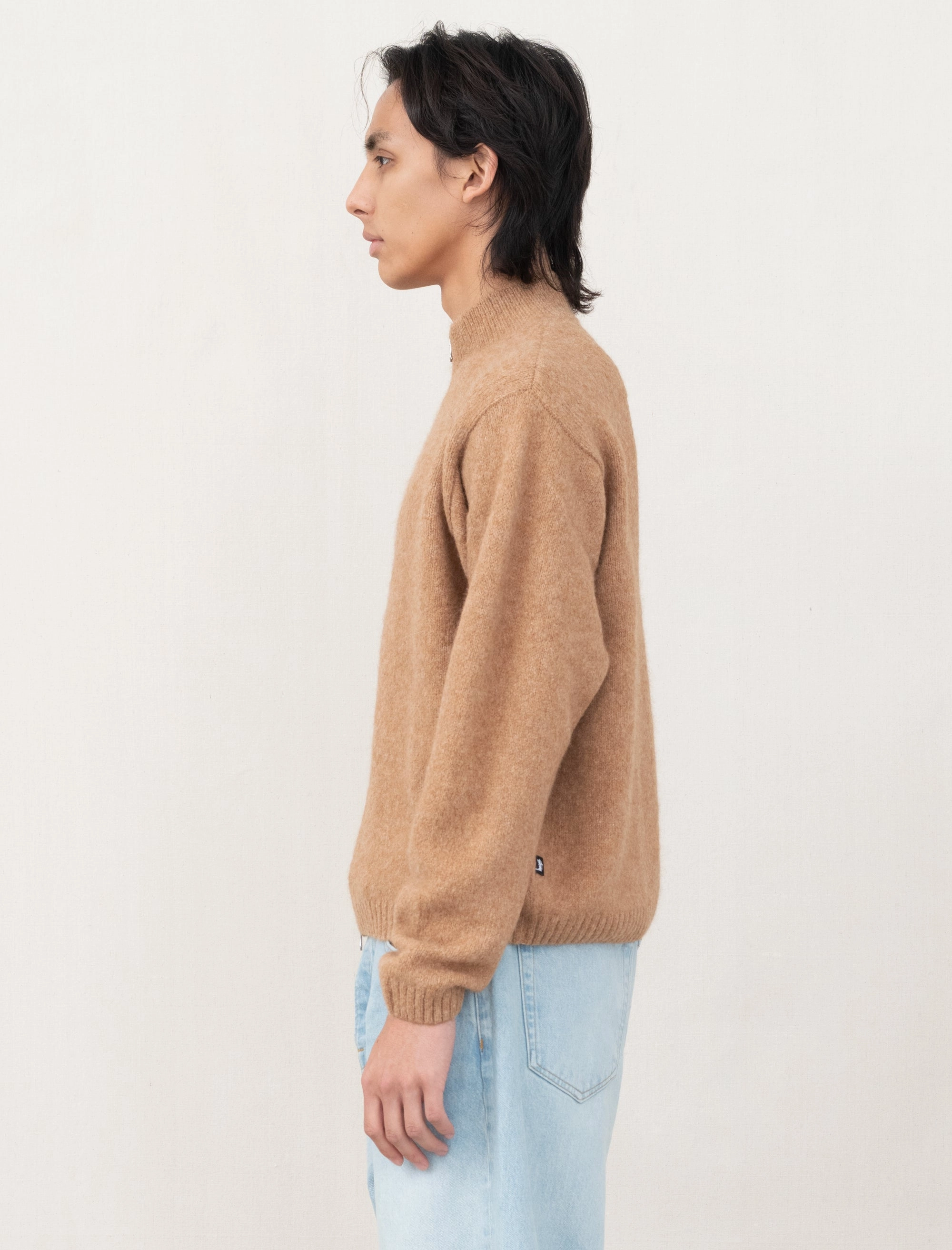 BondedZipperGuards Ethical Manufacturing Full Zip Brushed Merino Sweater (Camel)