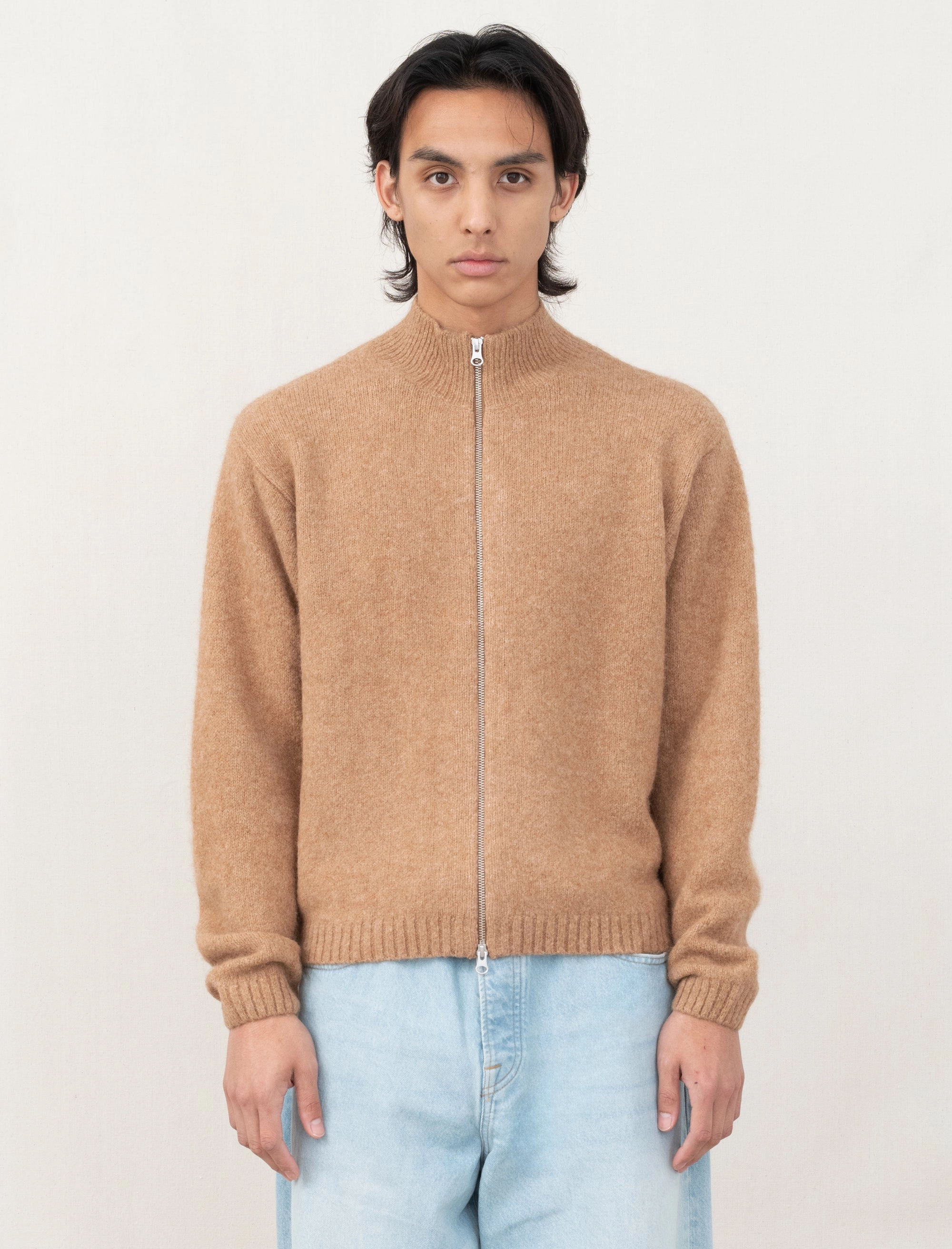 VersatileLayering Full Zip Brushed Merino Sweater (Camel)