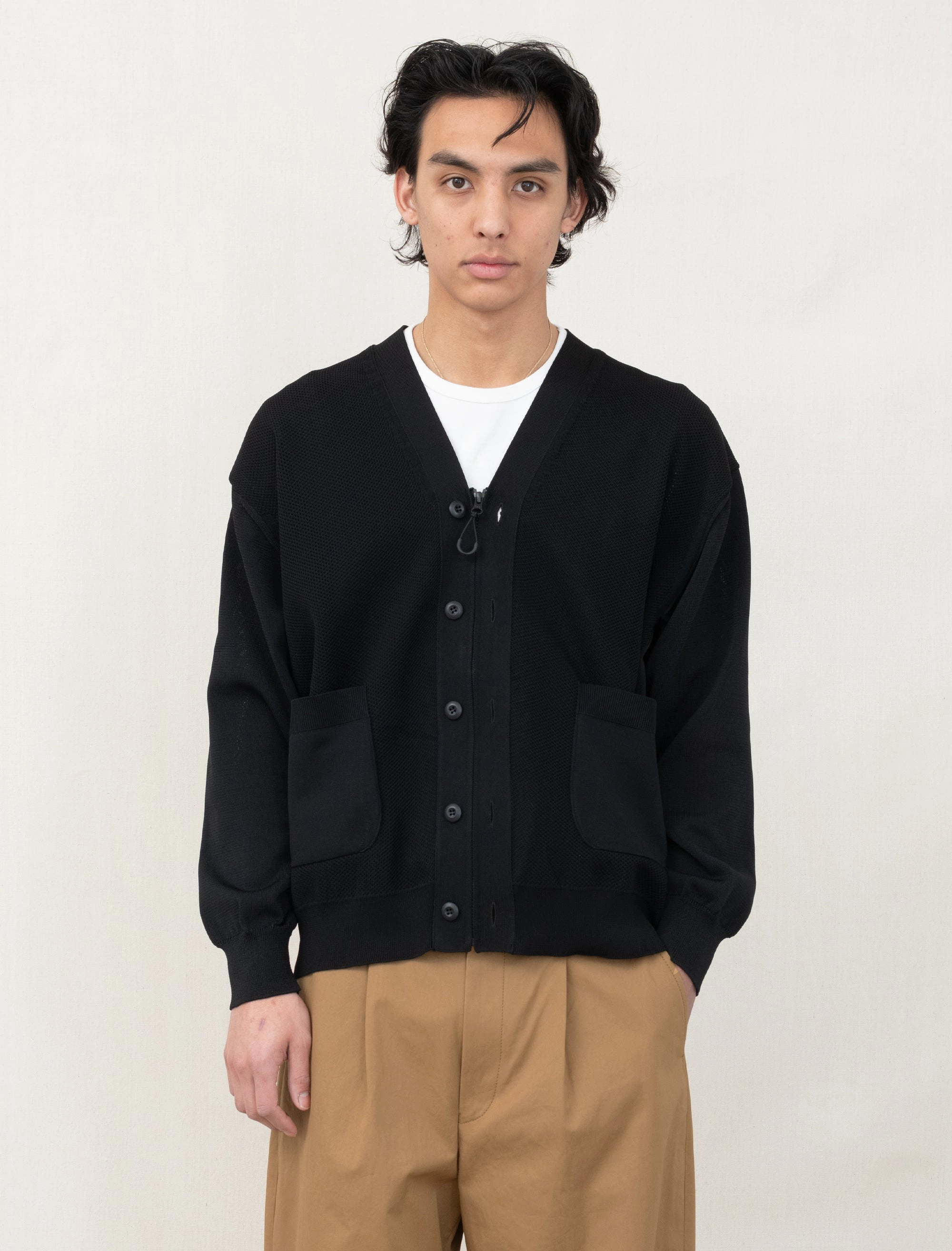Zip Cardigan (Black) UV Protective Low Profile Collar Design