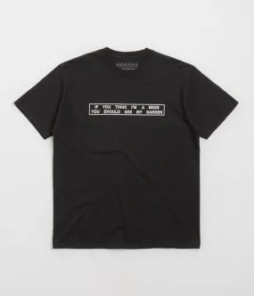 Garden Mess T-Shirt - Black Patterned Design topstitching