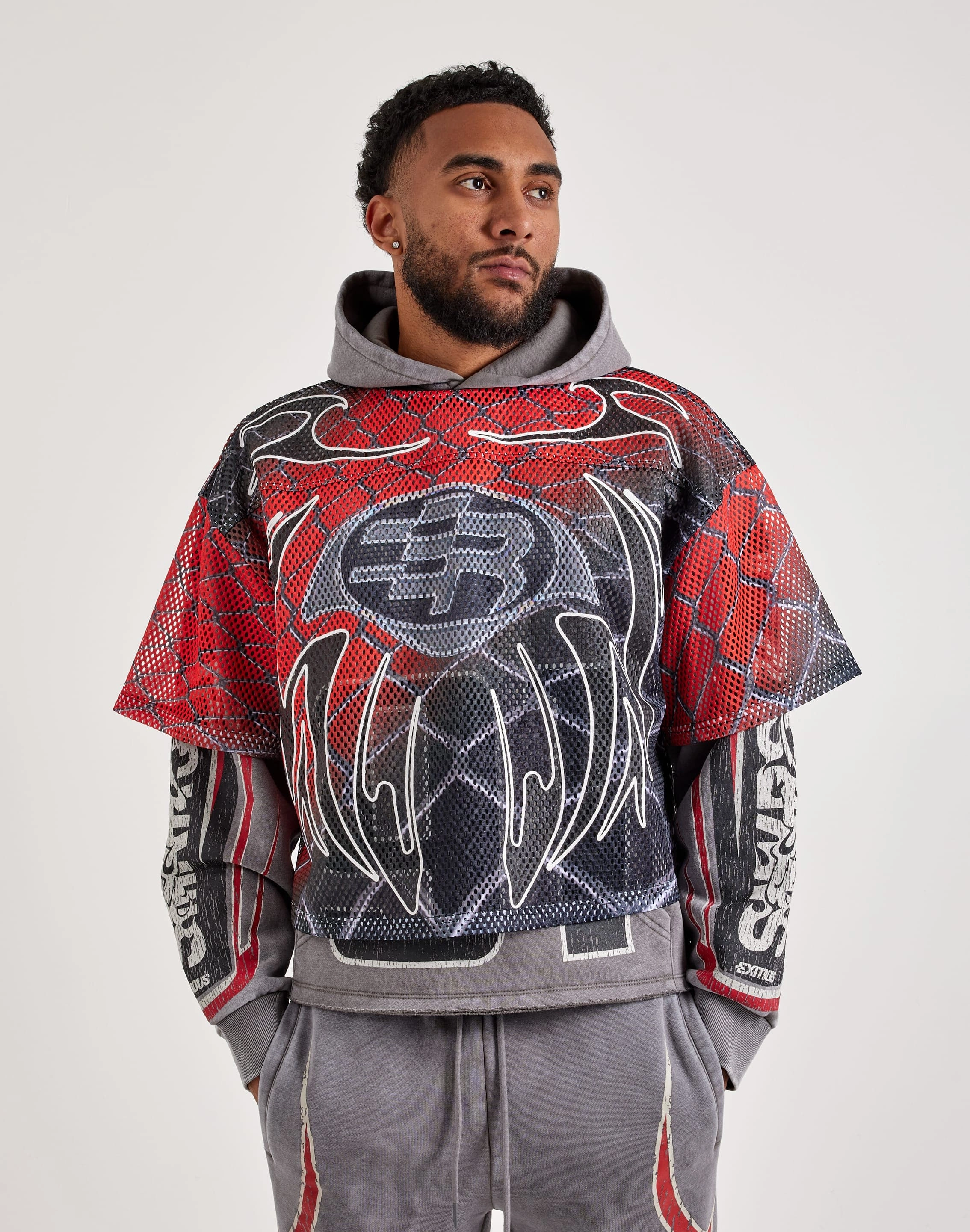 Smoke Rise Layered Fleece Sporty Jersey Hoodie Dad Core Speed Soul