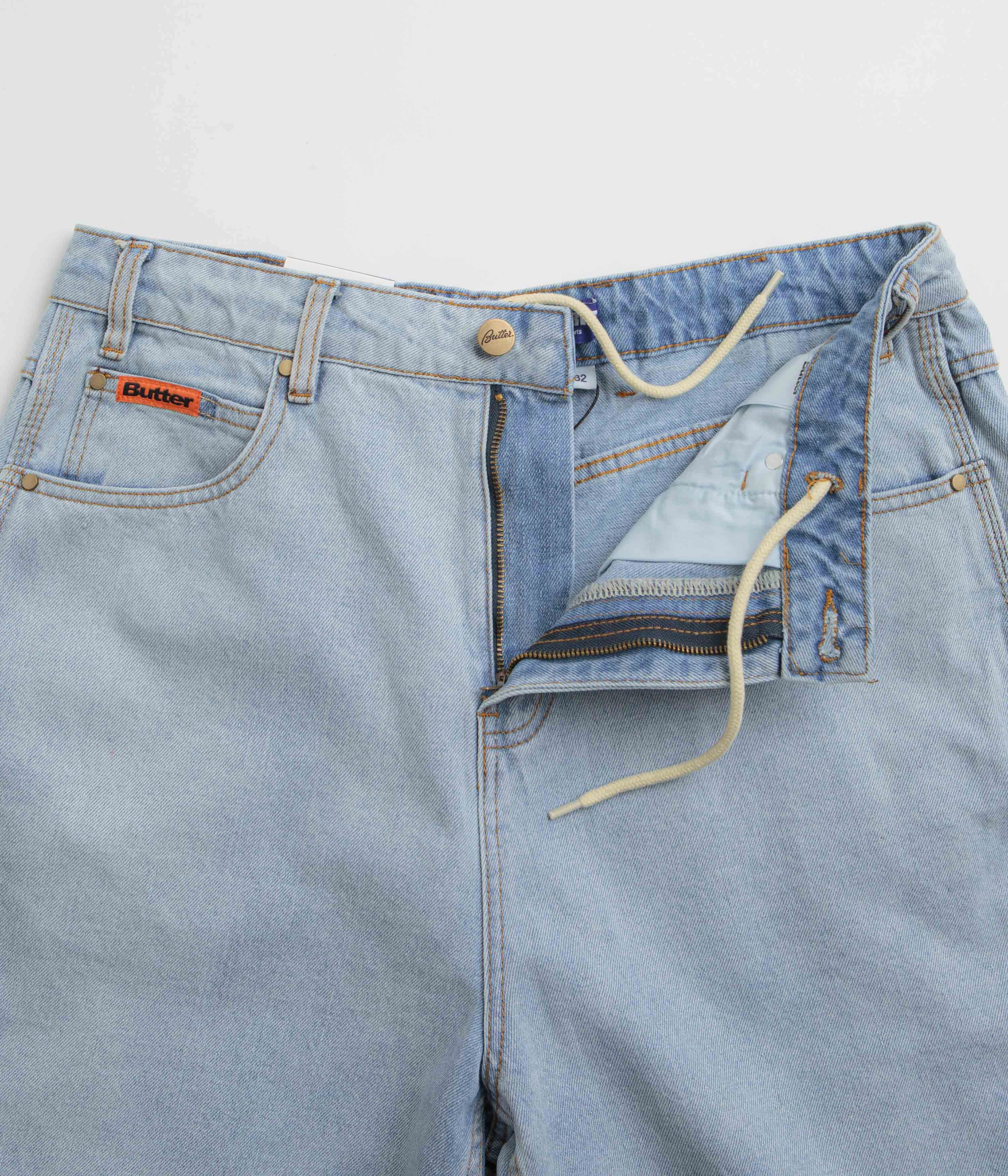 Butter Goods Baggy Denim Shorts - Light Blue Tear Resistant Panels