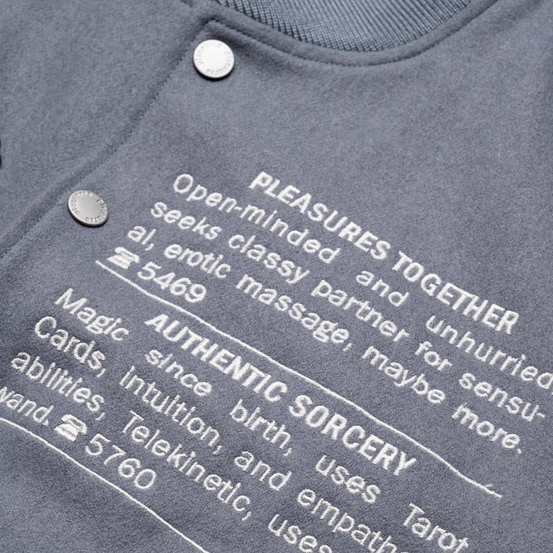 QuickAccessPockets Pleasures Calendar Varsity Jacket - Powder Blue