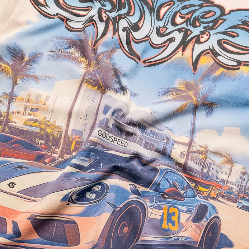 Godspeed New York Car Meet Miami Tee - Stone Wash abstract hem School Uniform