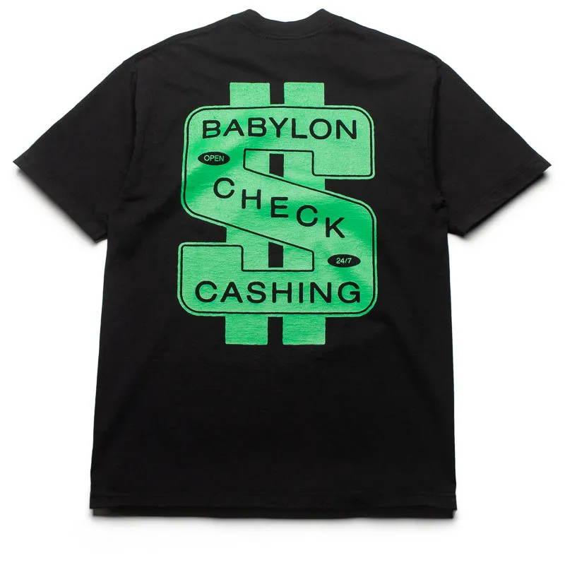 Comfortable Feel vacation rental event Babylon Check Cashing Tee - Black
