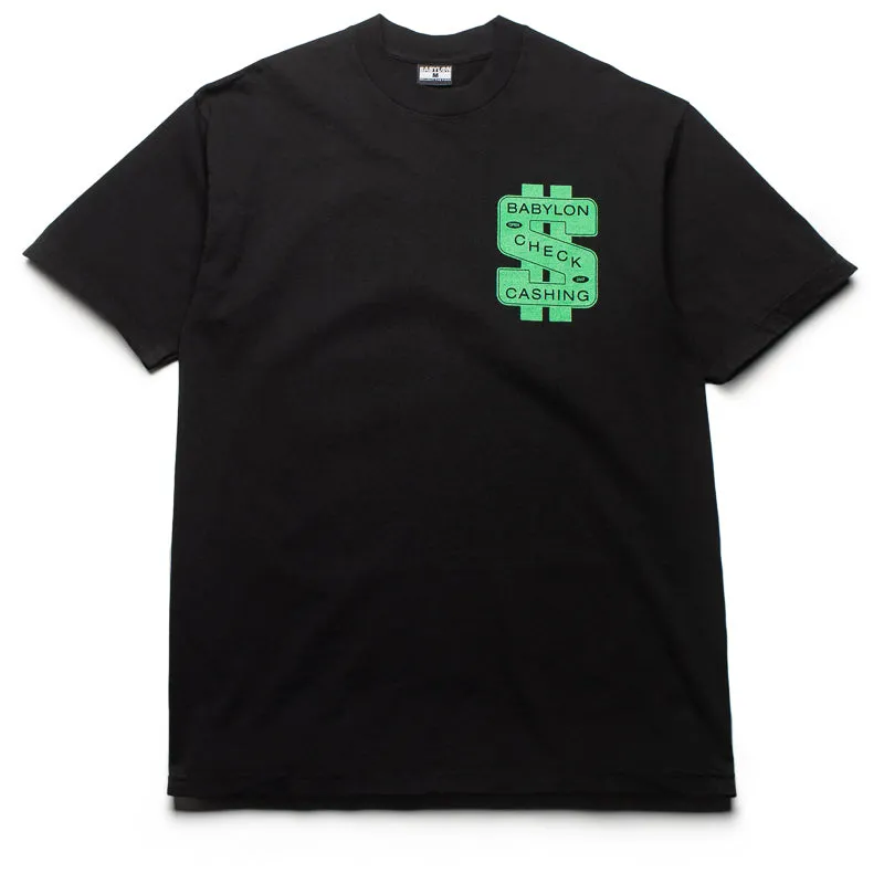 Babylon Check Cashing Tee - Black rayon shirt custom-made
