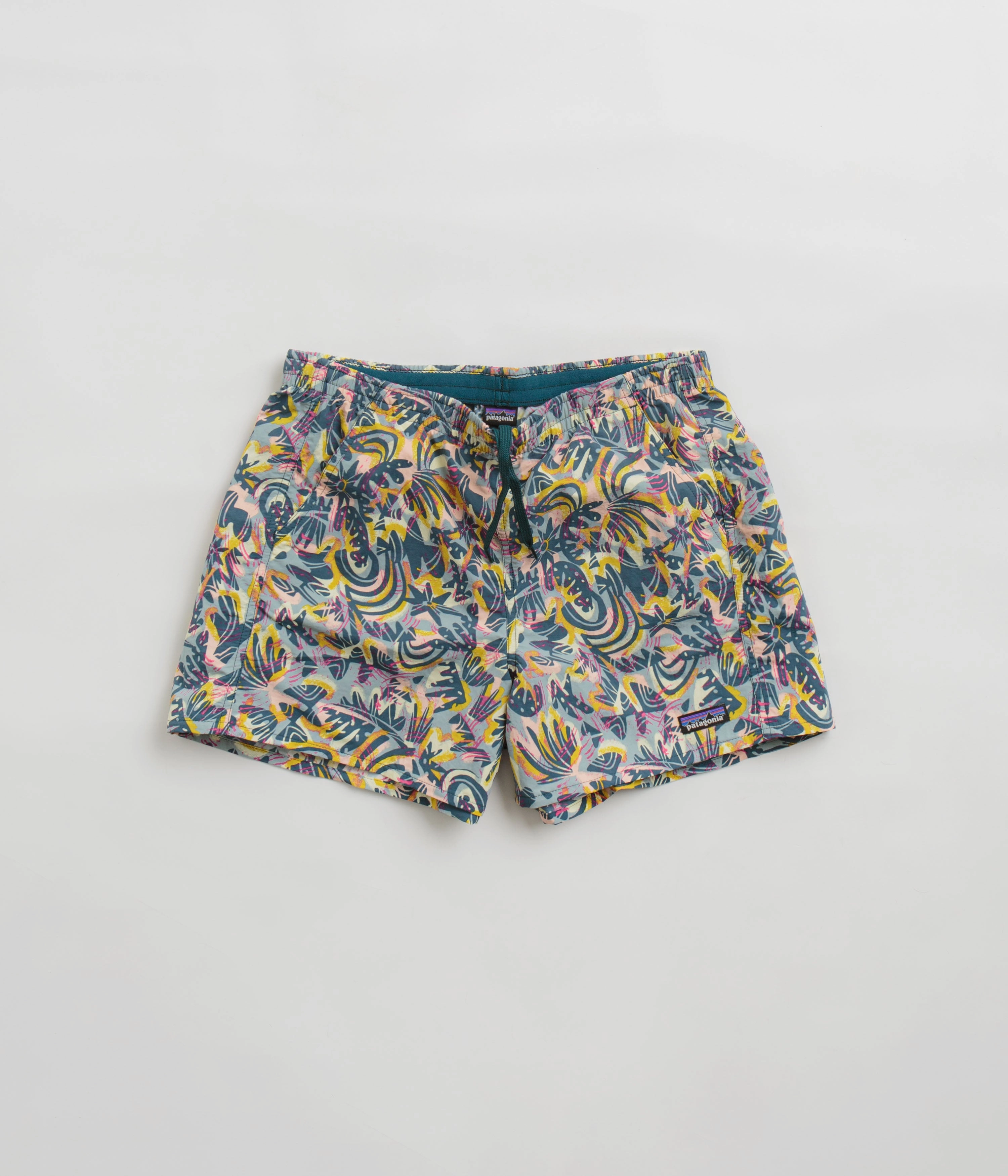 Patagonia Womens Baggies 5" Shorts - Wild Botanist: Tidal Teal Snag Free Zipper