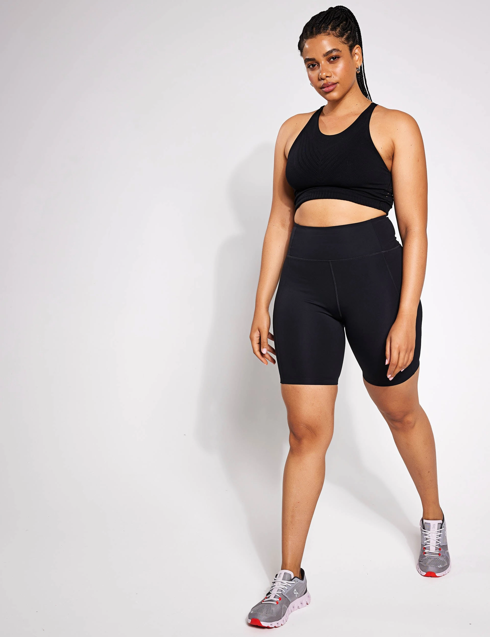High Waisted Bike Short - Black Light Reflective Trim Sun Protection