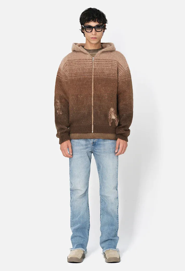 GRADIENT MOHAIR FULL-ZIP - CHOCOLATE TaglessCollar