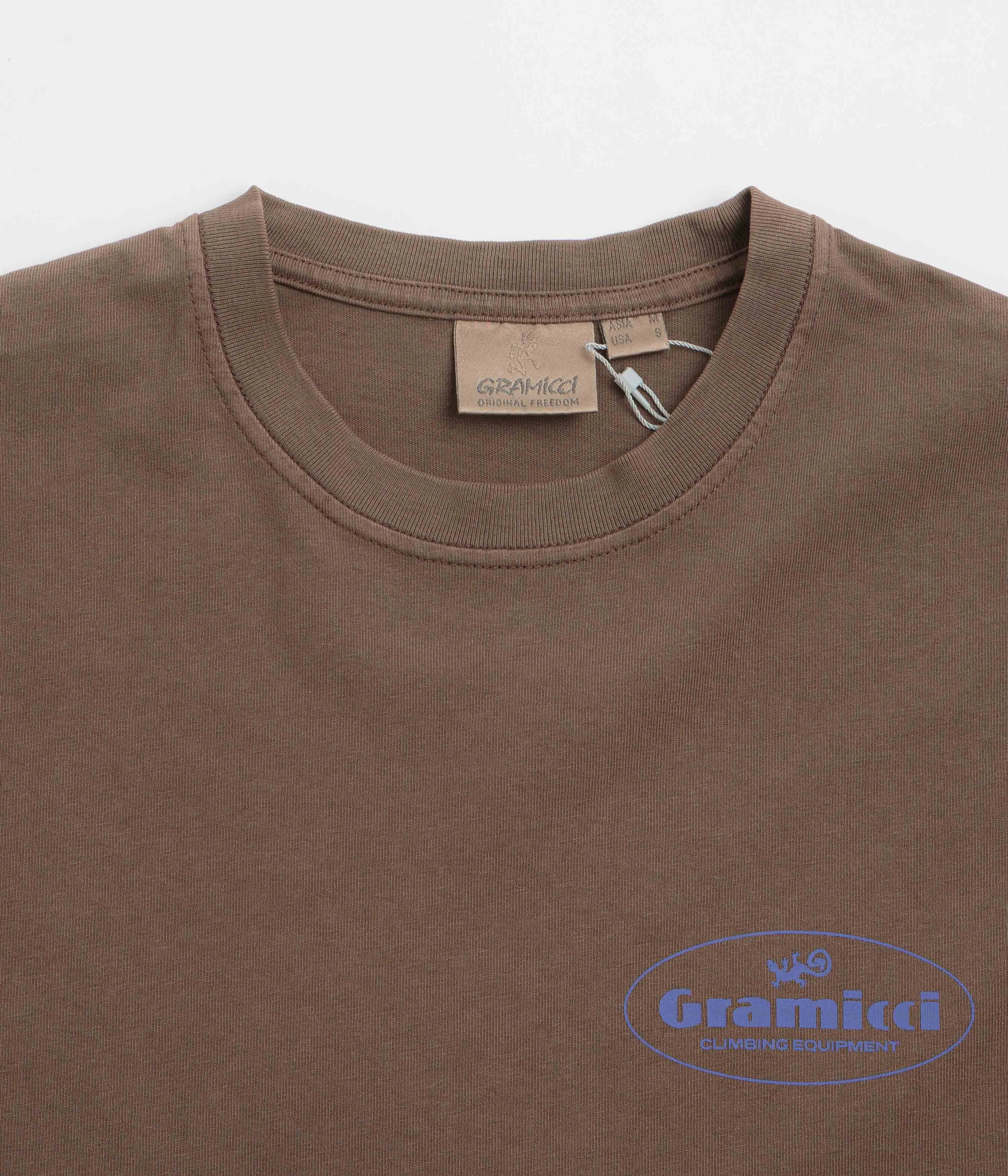 Gramicci Climbing Equipment T-Shirt - Brown Pigment Soft Collar Lining amusement park event
