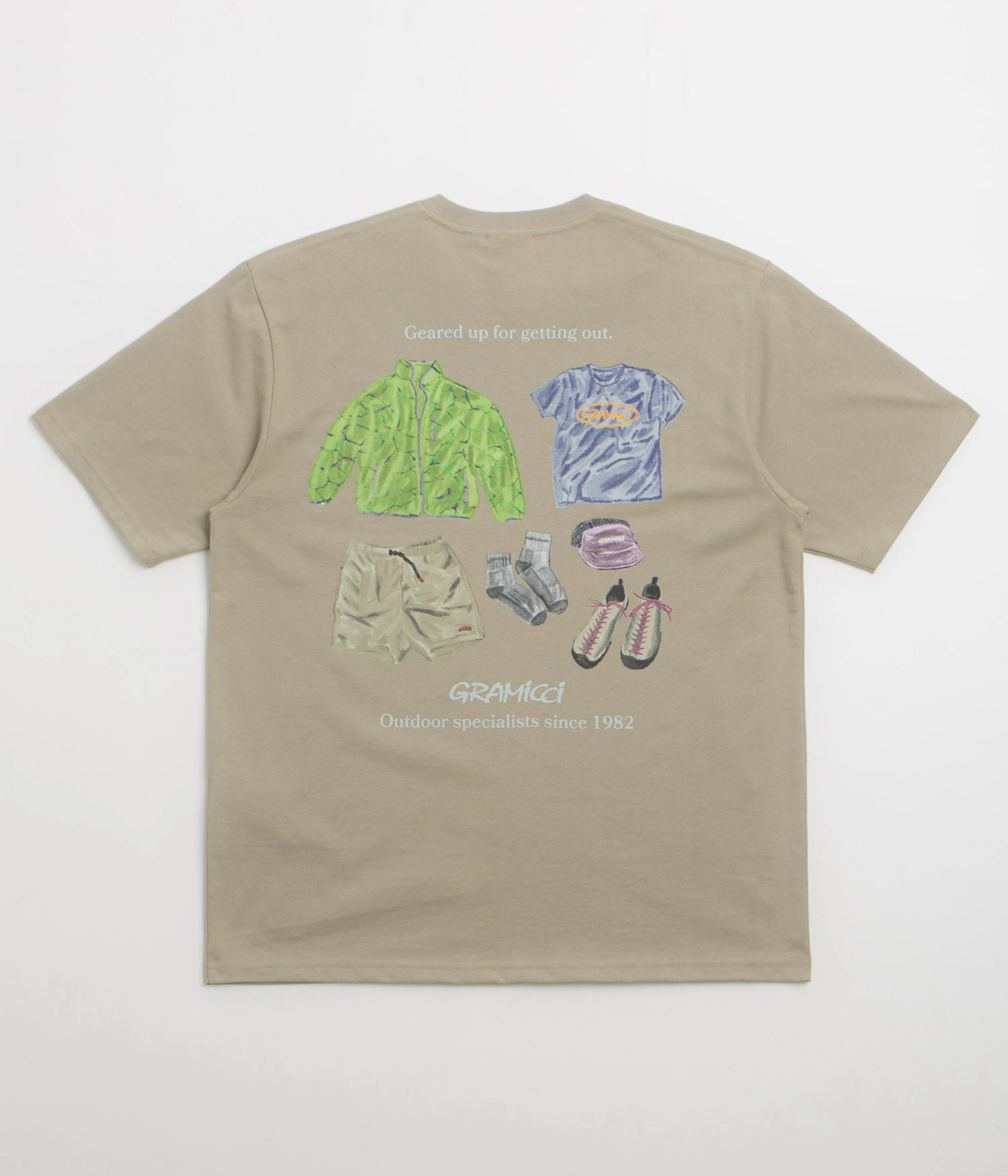 Gramicci Geared Up T-Shirt - Khaki jumpsuit silhouette moisture resistant