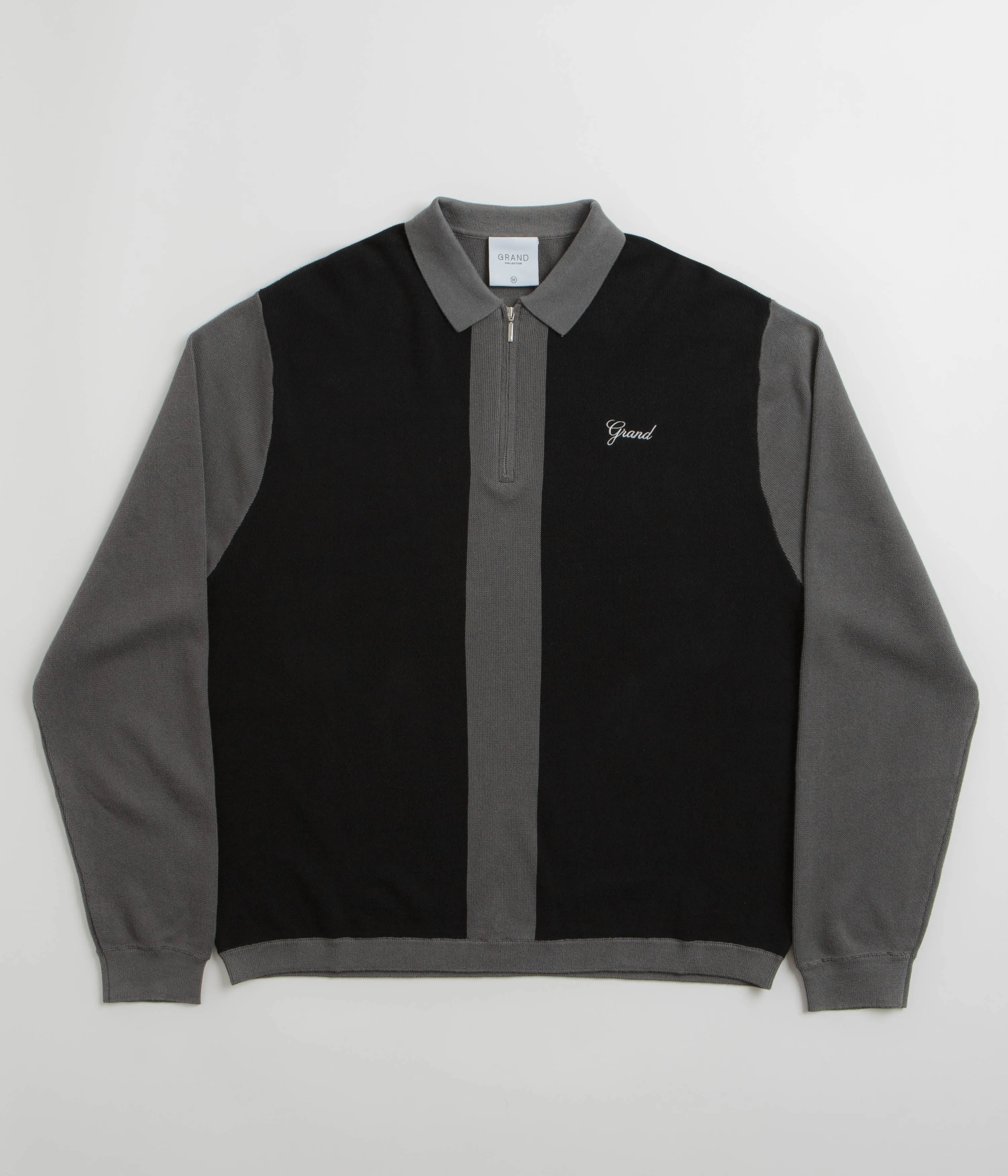 Grand Collection Knit 1/4 Zip Sweatshirt - Grey / Black Weekend Relaxed Cool in summer