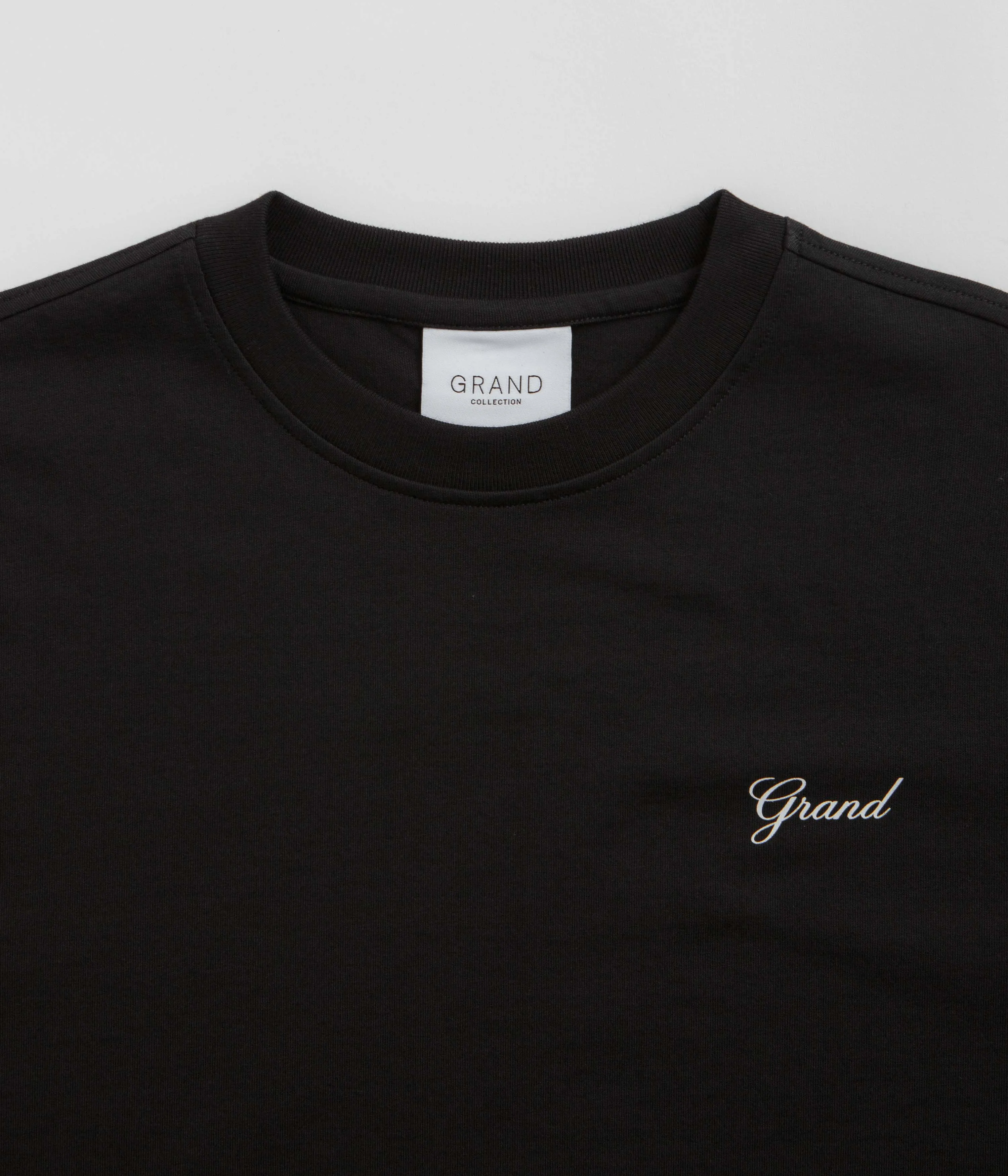 Grand Collection Script T-Shirt - Black / Black Hiking Gear Art Gallery