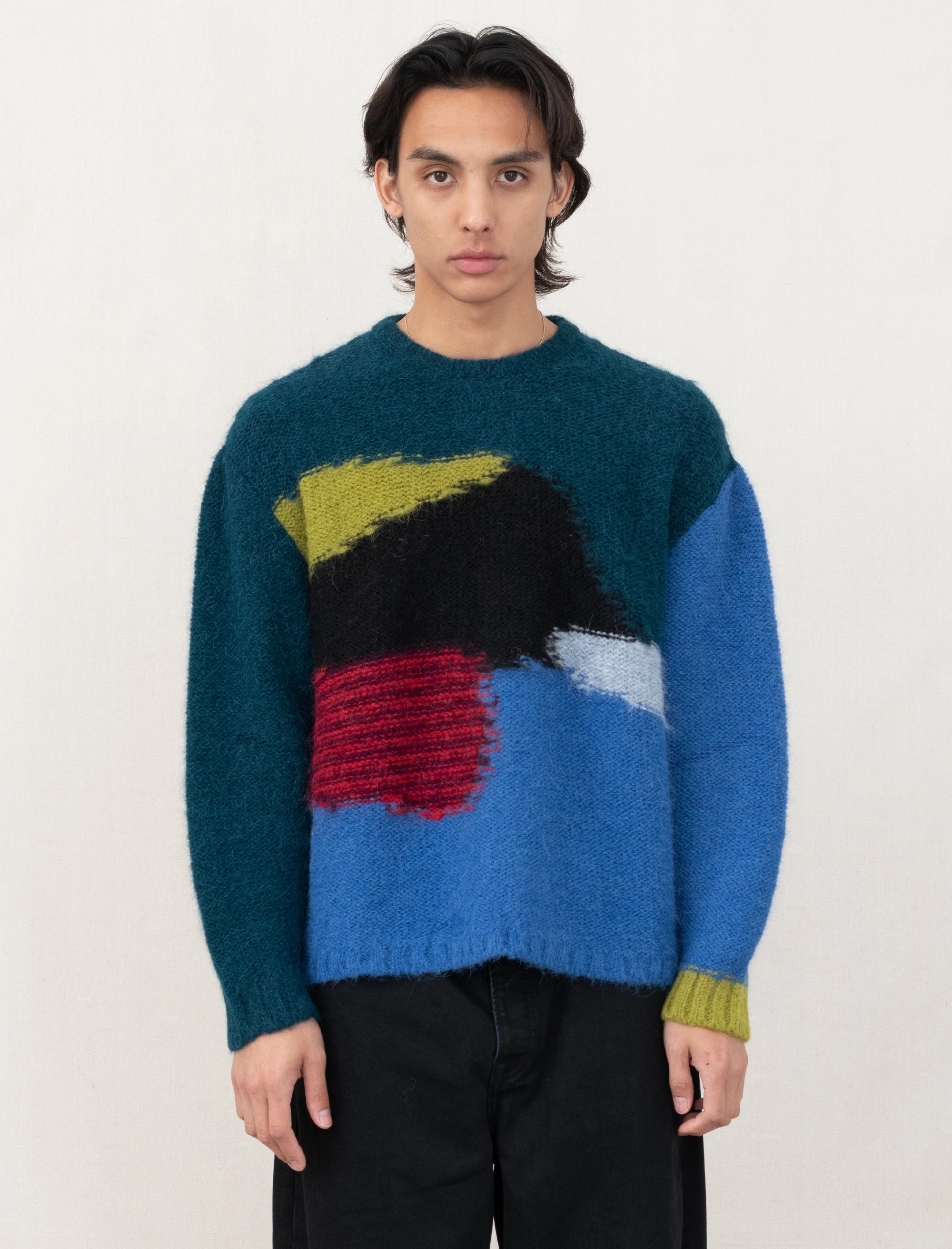 Minimalist Silhouette Boxy Knit Sweater (Blue)