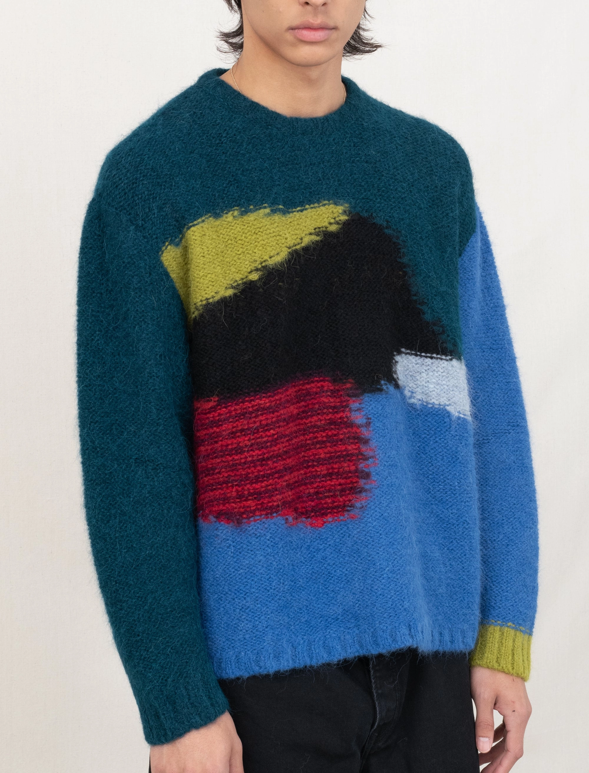 Ergonomic Shoulder Cut Boxy Knit Sweater (Blue)