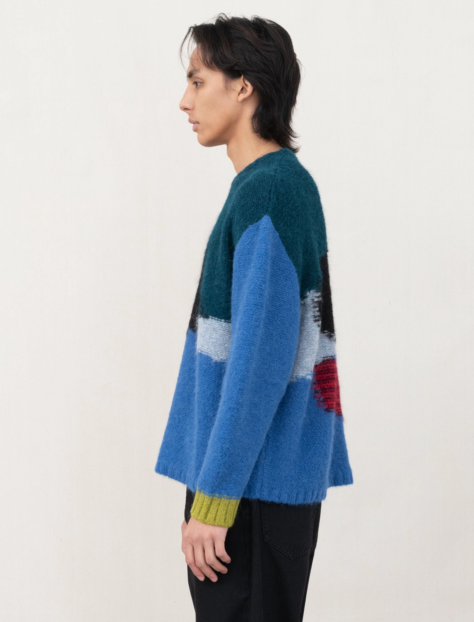 Magnetic Fastenings Boxy Knit Sweater (Blue)