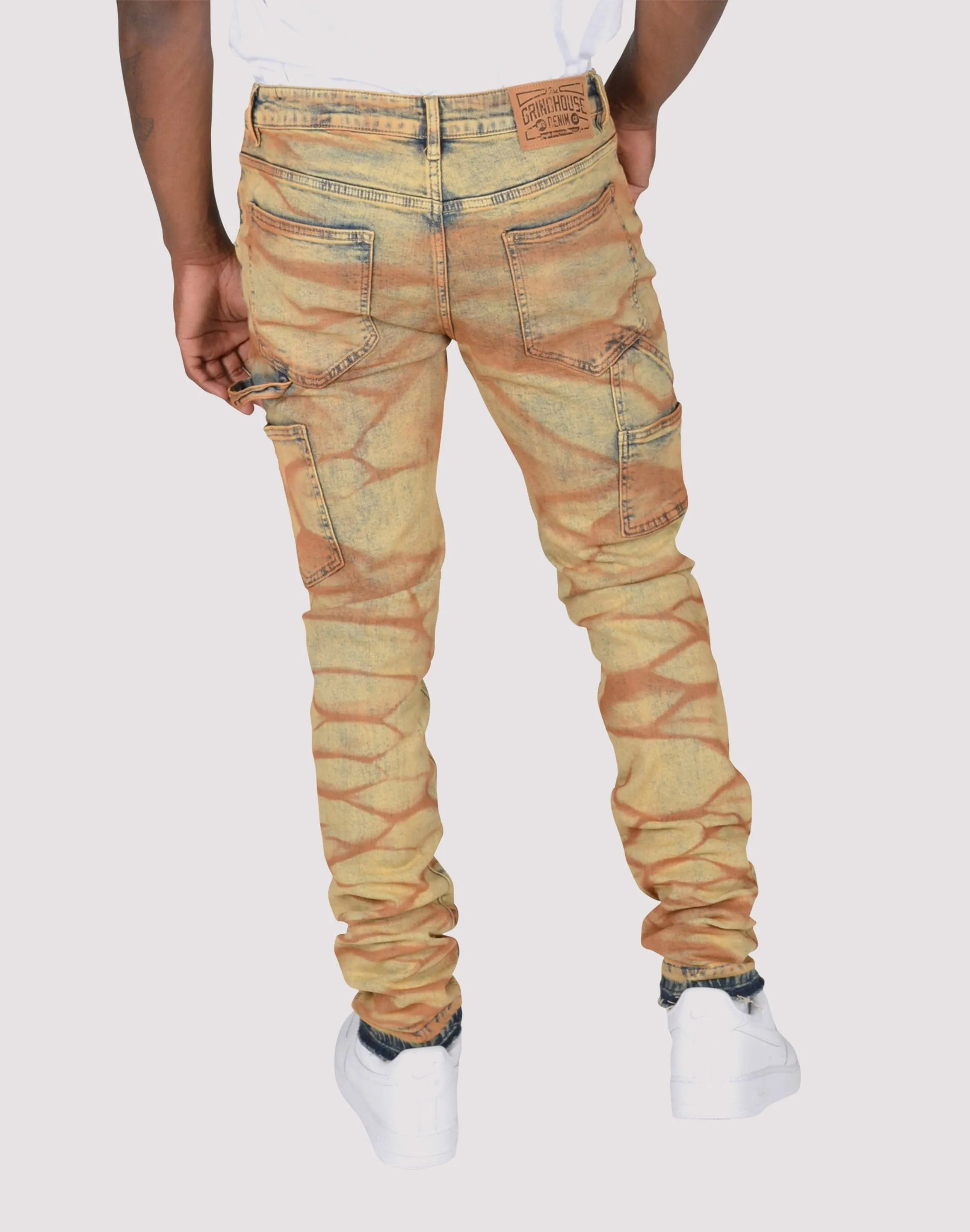 Grindhouse Acid Washed Slim Fit Denim Jeans AdjustableCuffs Neat Edge