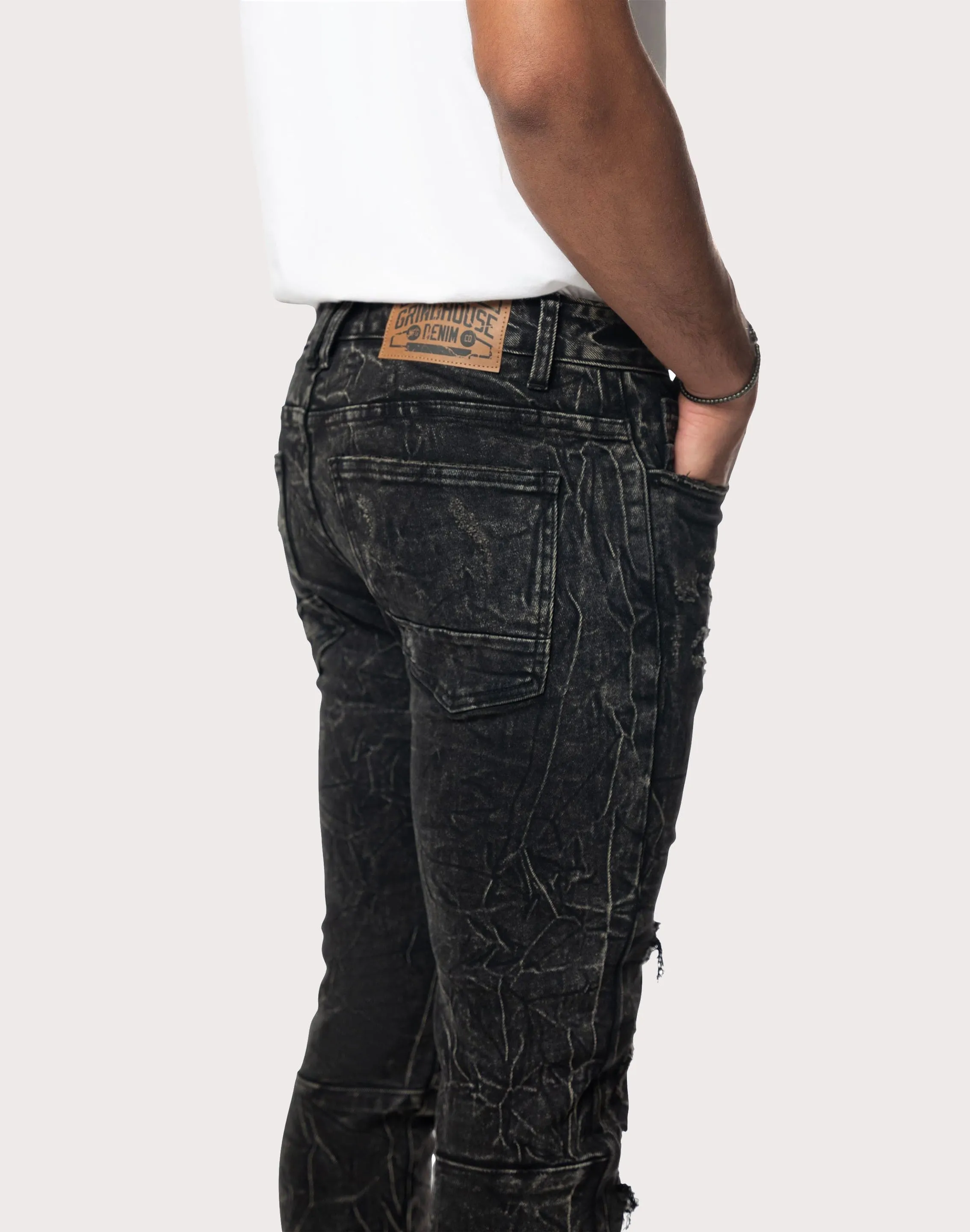 NoIrritationSeams Placket Closure Grindhouse Cabo Slim Fit Lightning Effect Taper Denim Jeans