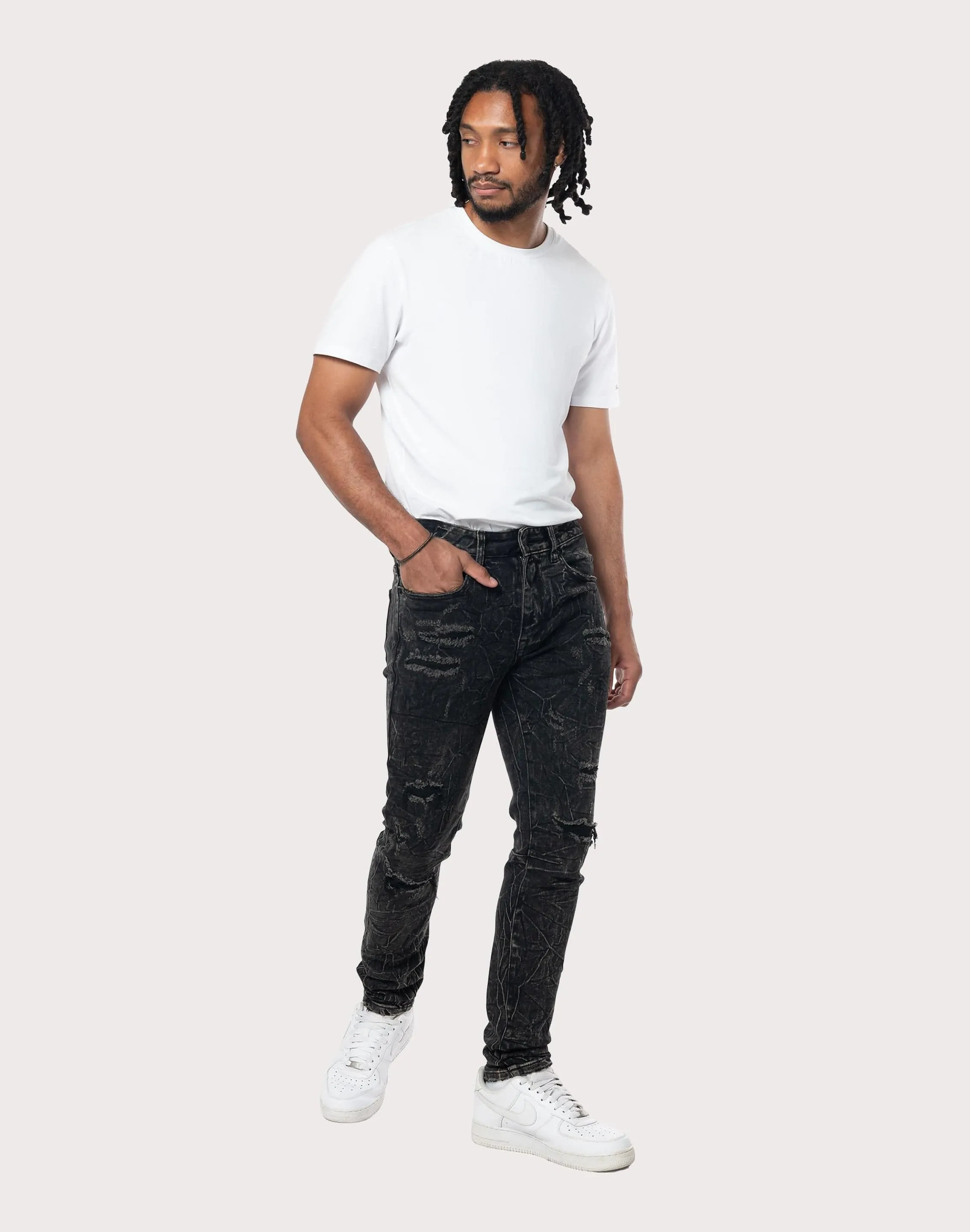 Grindhouse Cabo Slim Fit Lightning Effect Taper Denim Jeans Fairy Core