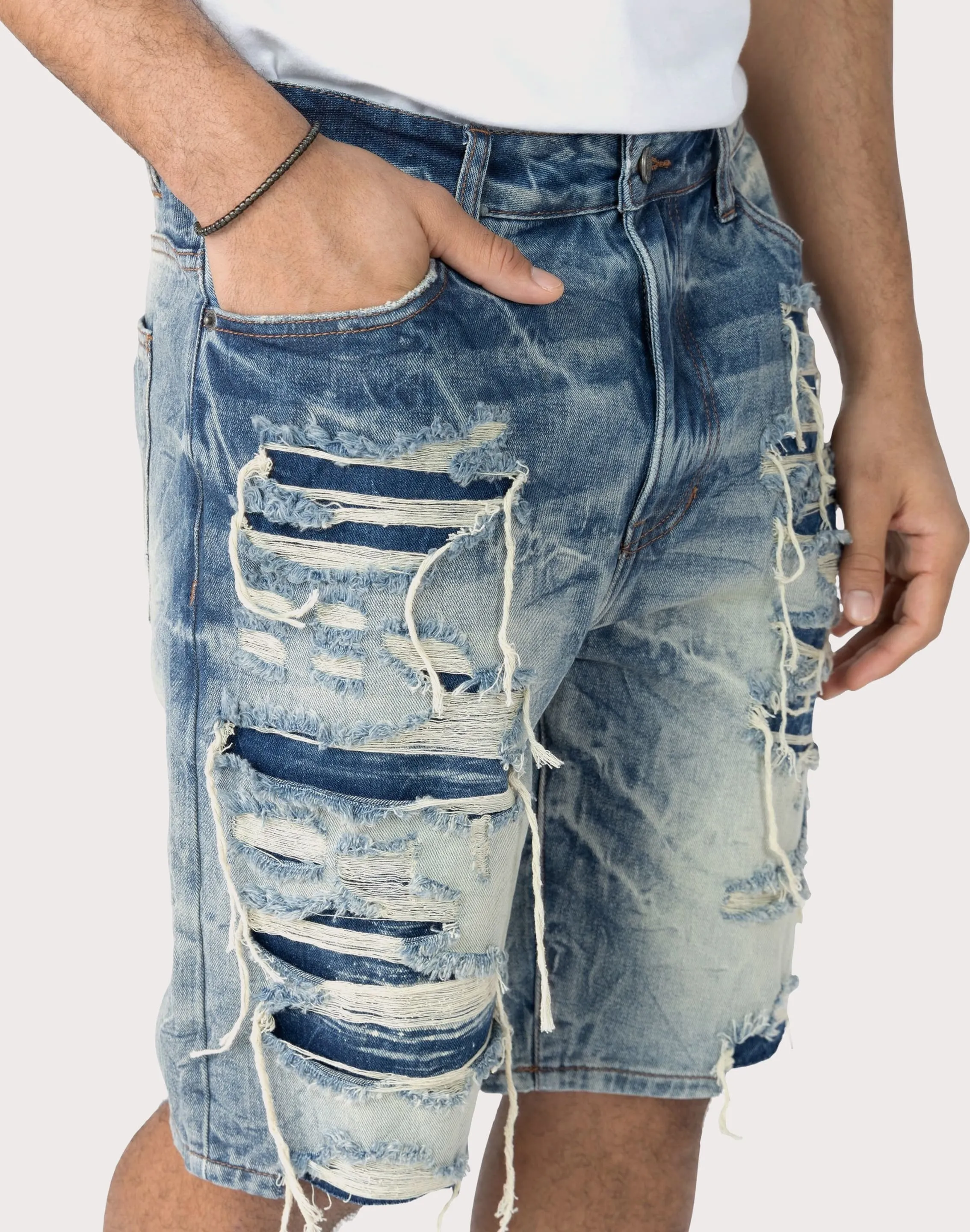 Grindhouse Extreme Rip Denim Shorts SoftTouchLining elastic waistband