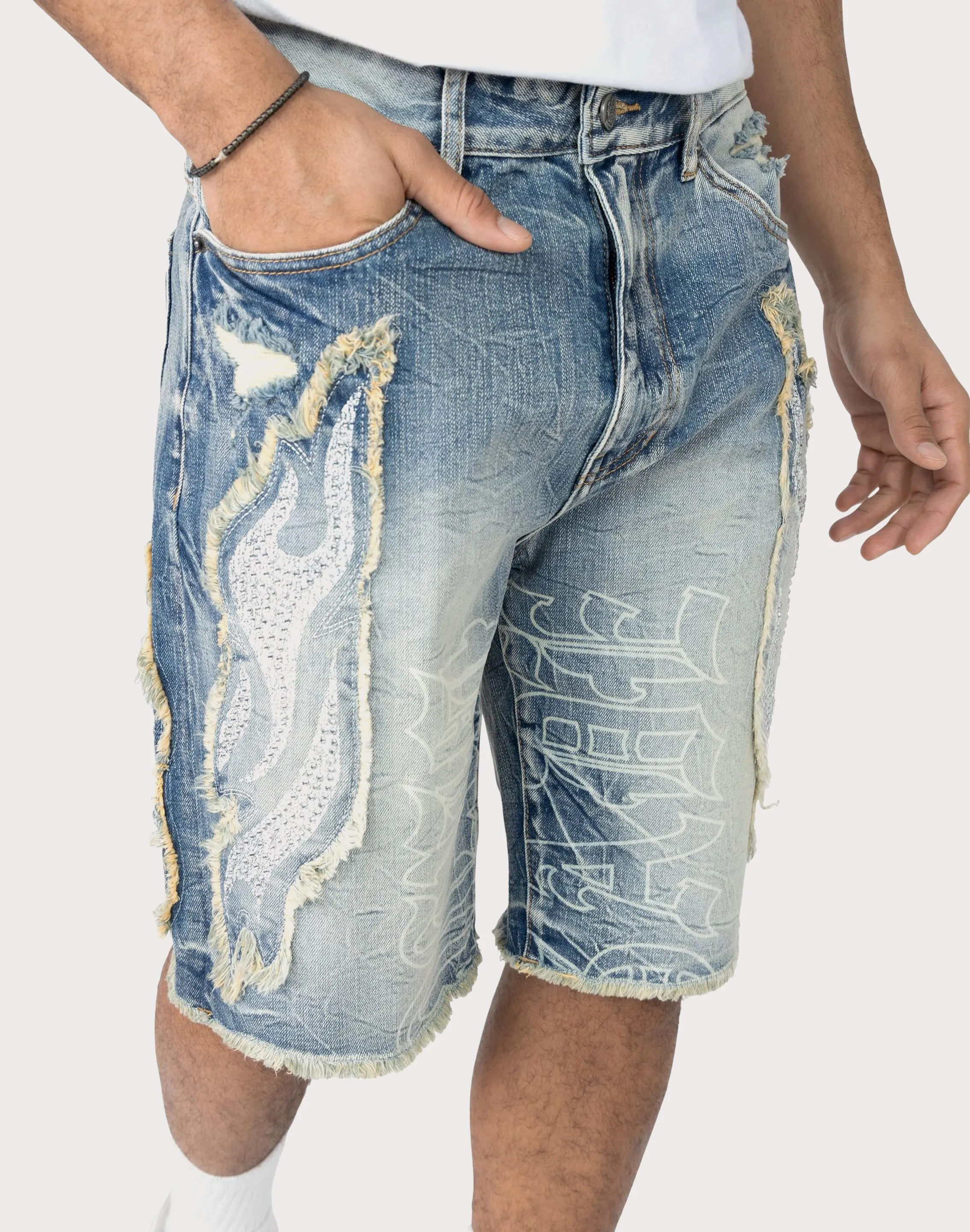Firm Leather Grindhouse Fray Flame Shorts