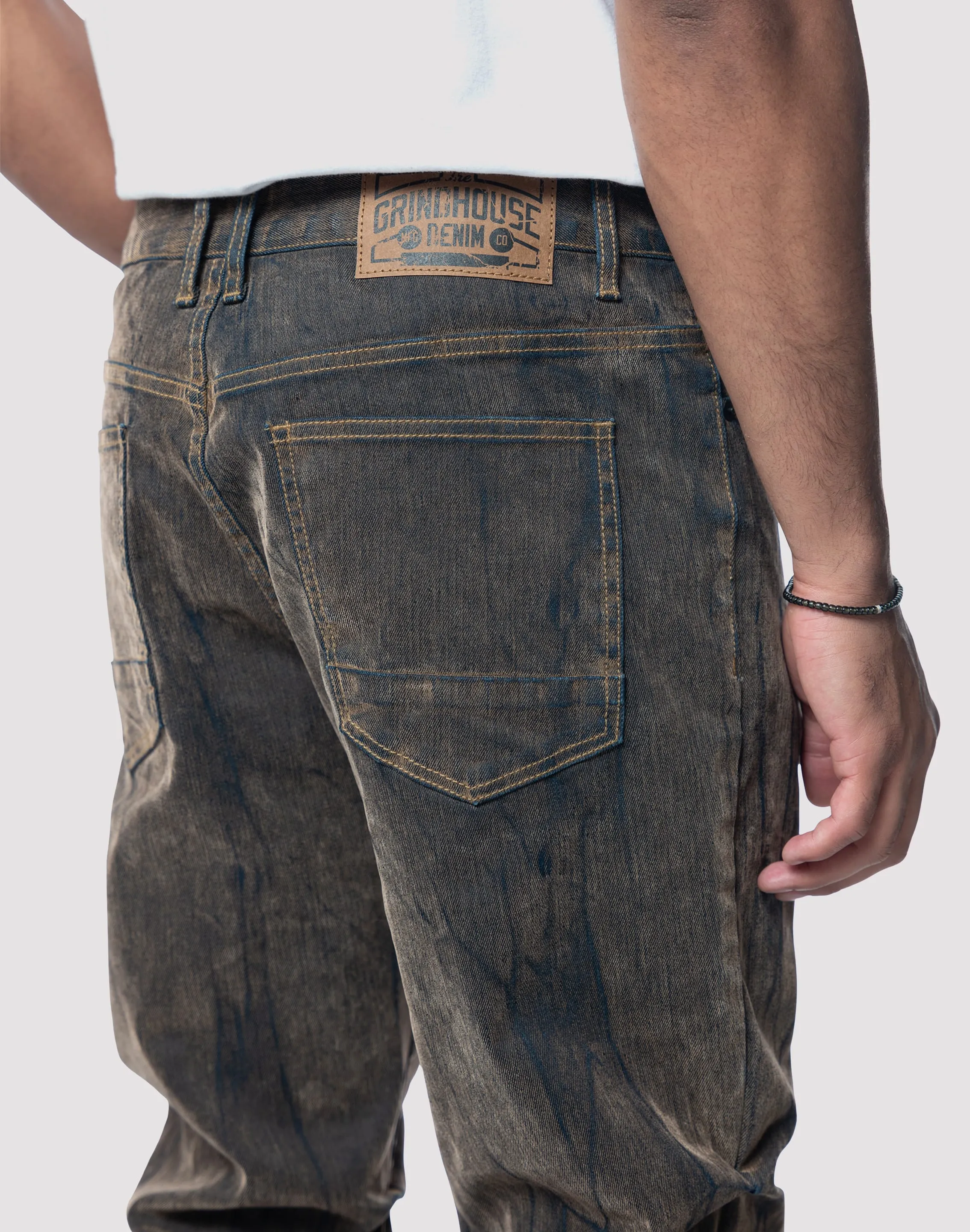 Street Sport Athleisure Cool Grindhouse Merino Flocked Rust Jeans