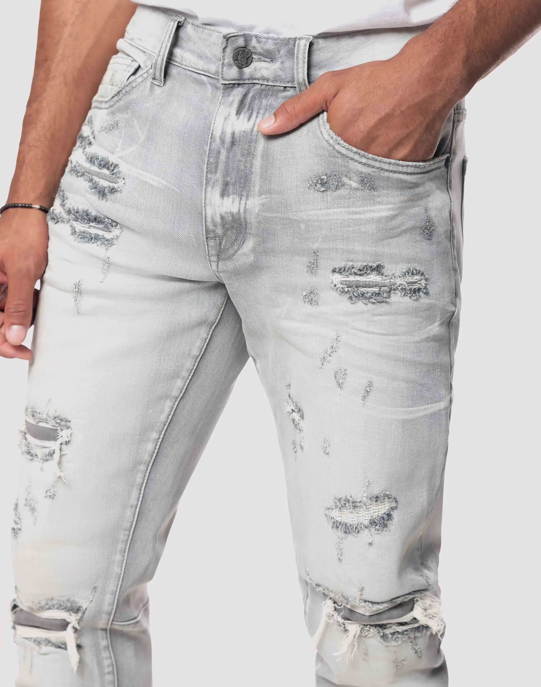 Grindhouse Rip N Tear Slim Fit Jeans Machine Fit Tight Core