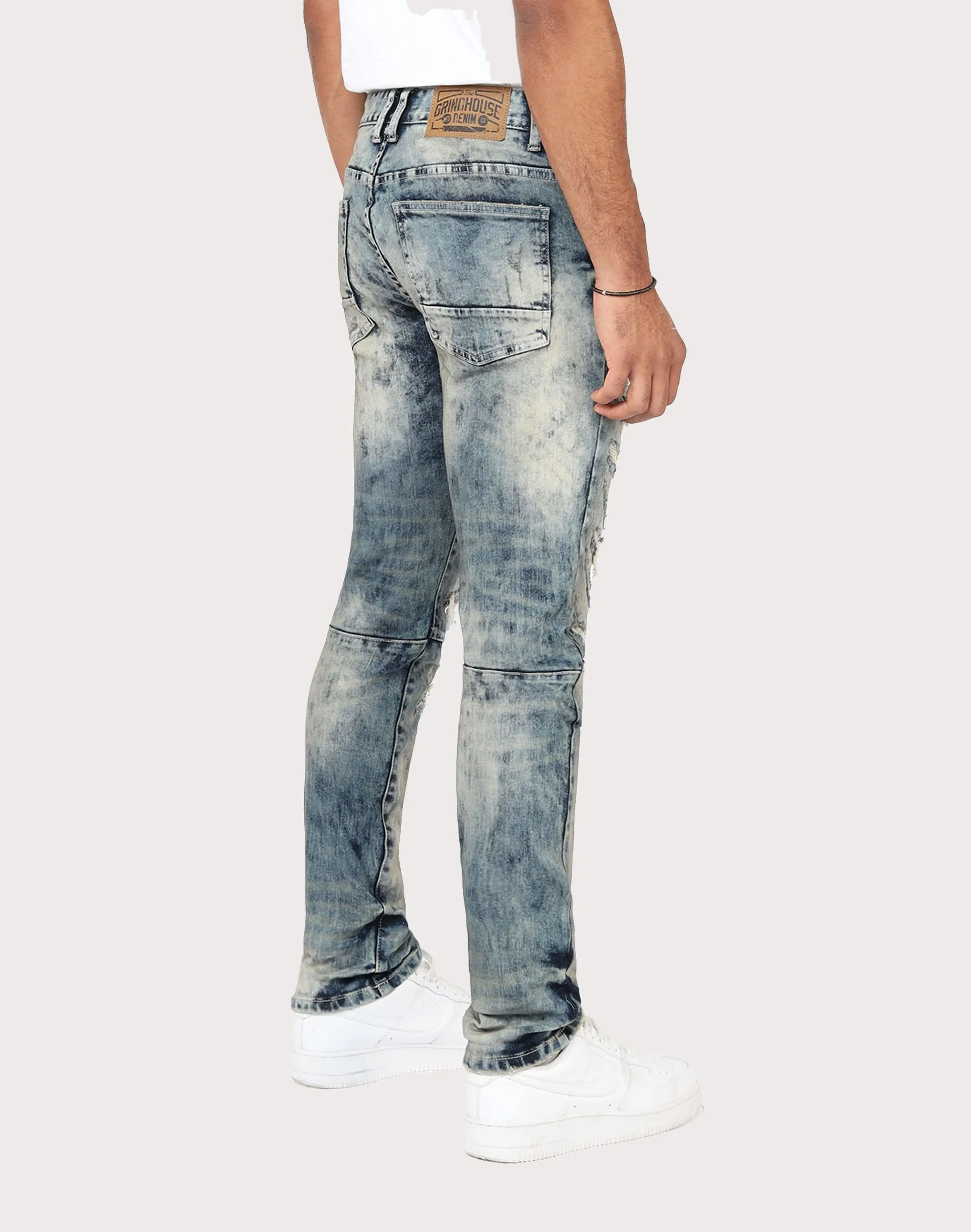 TearResistantMaterial Grindhouse Slim Fit Taper Vintage Baking Effect Denim Jeans