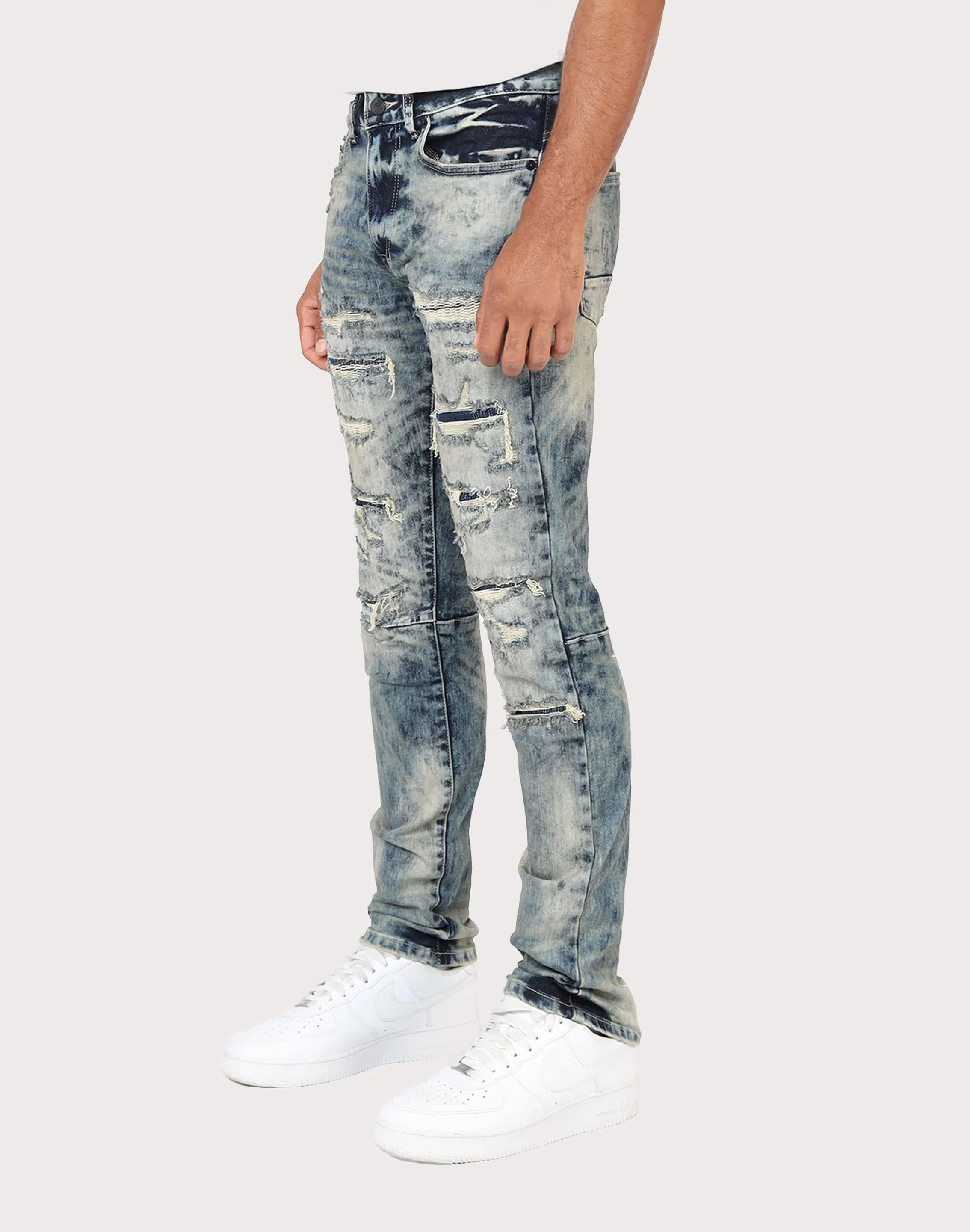 Grindhouse Slim Fit Taper Vintage Baking Effect Denim Jeans NonSlipGrip Stretchable Material