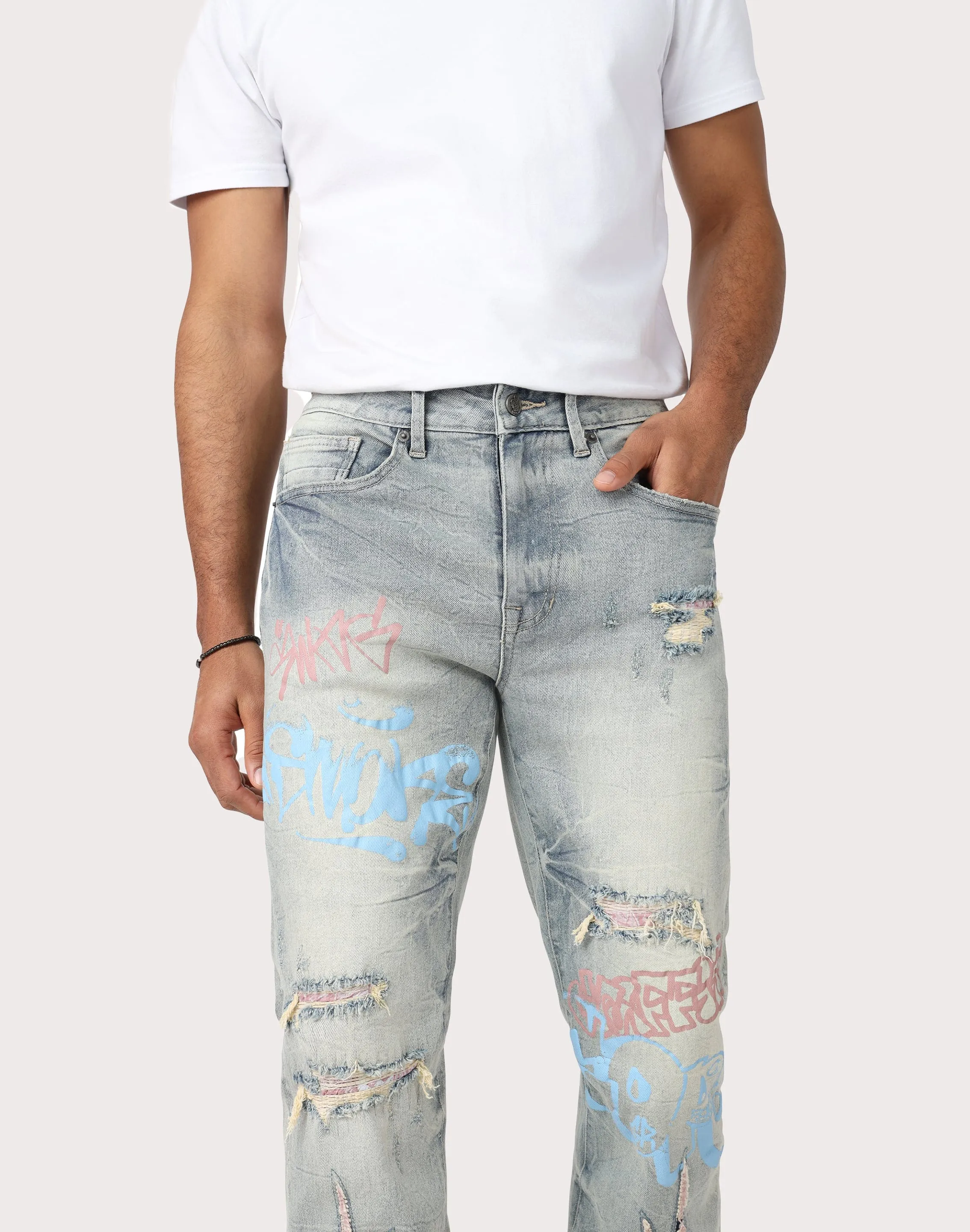 Grindhouse Straight Fit Flame Mechanical Denim Jeans Jewel tone