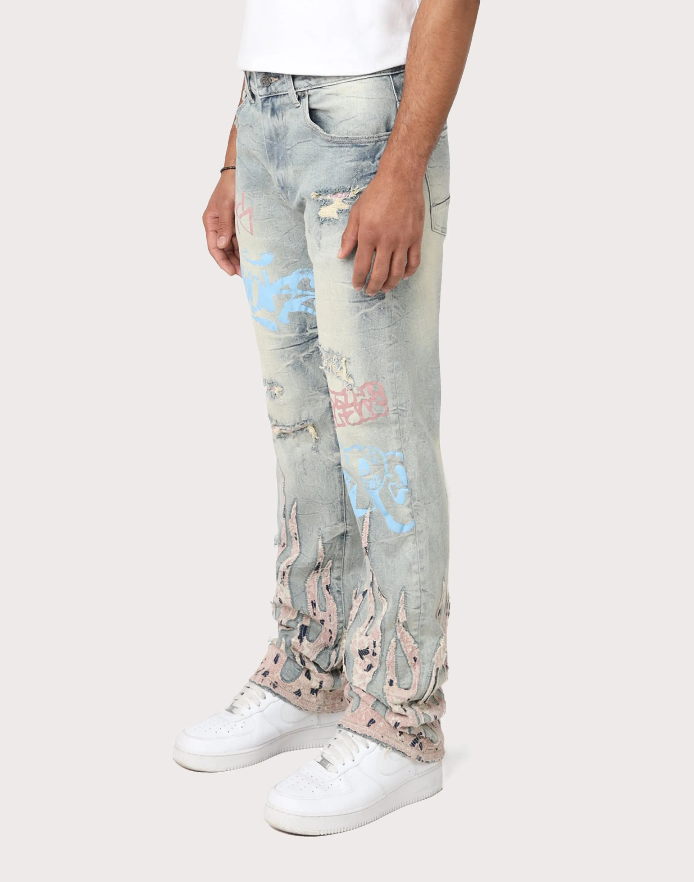 Foldable Hem Daily Use Grindhouse Straight Fit Flame Mechanical Denim Jeans