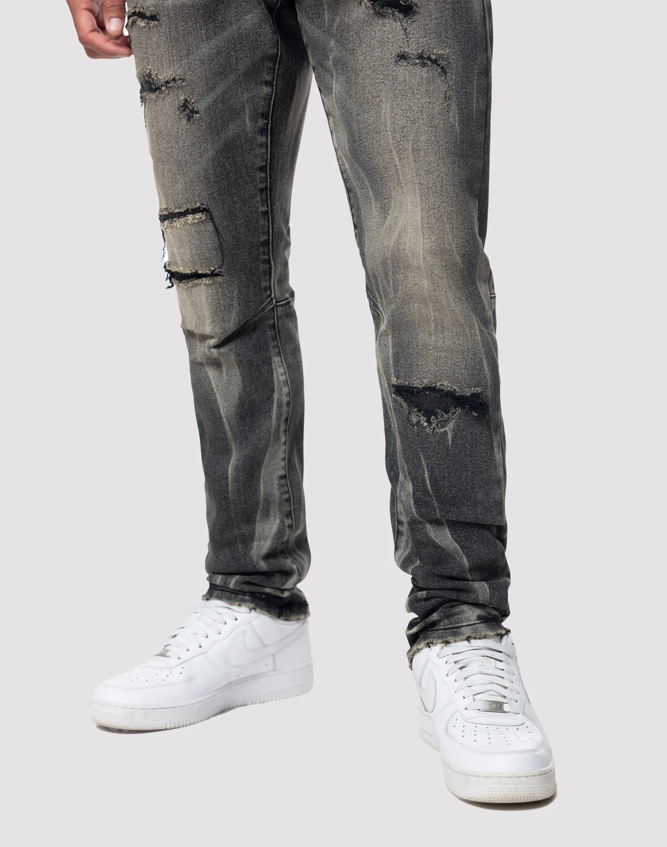 Grindhouse Streaked Slim Fit Jeans Feather Glow