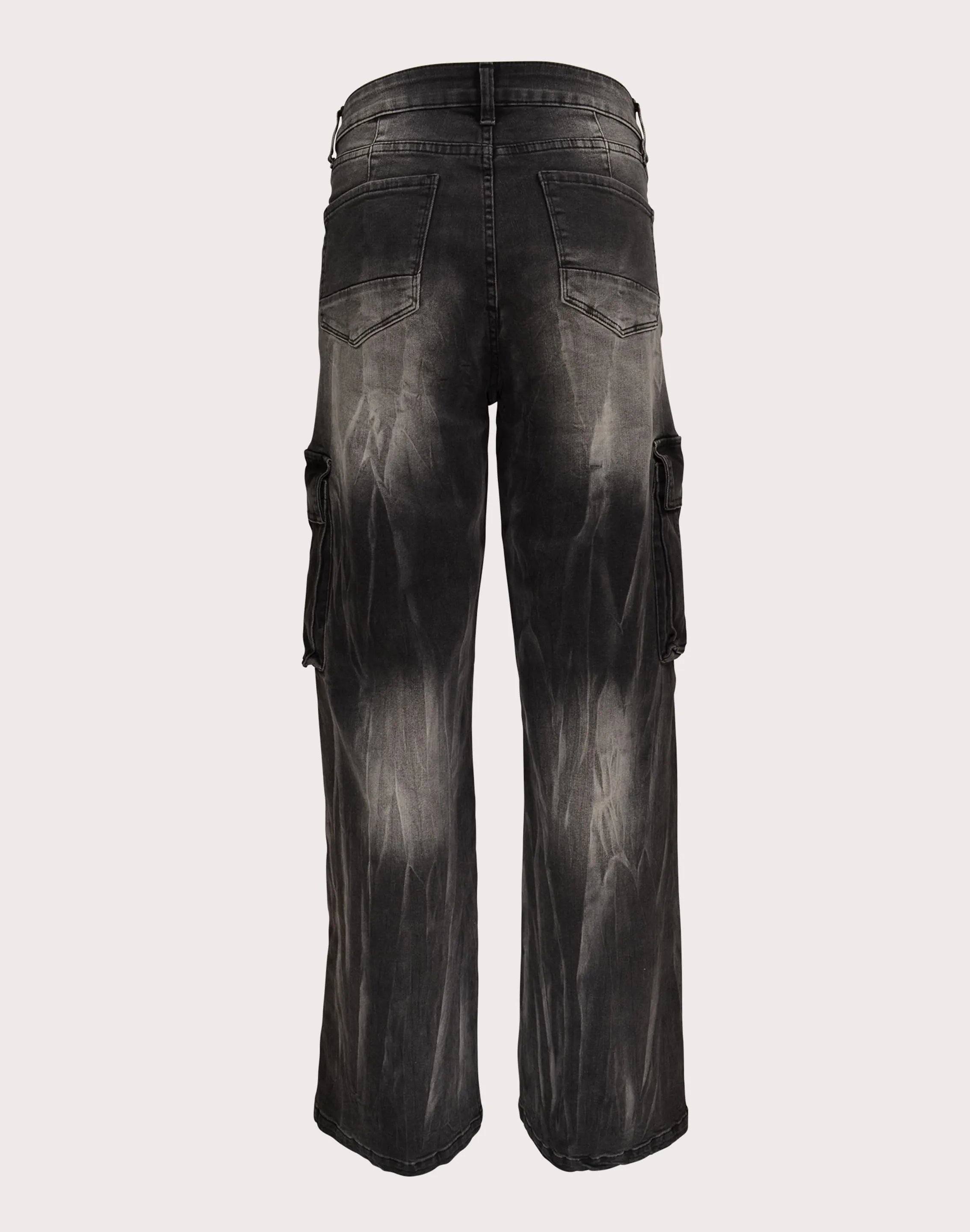CompressionEnhanced Fit Seamless Design Grindhouse Wide Leg Cargo Denim Black Jeans