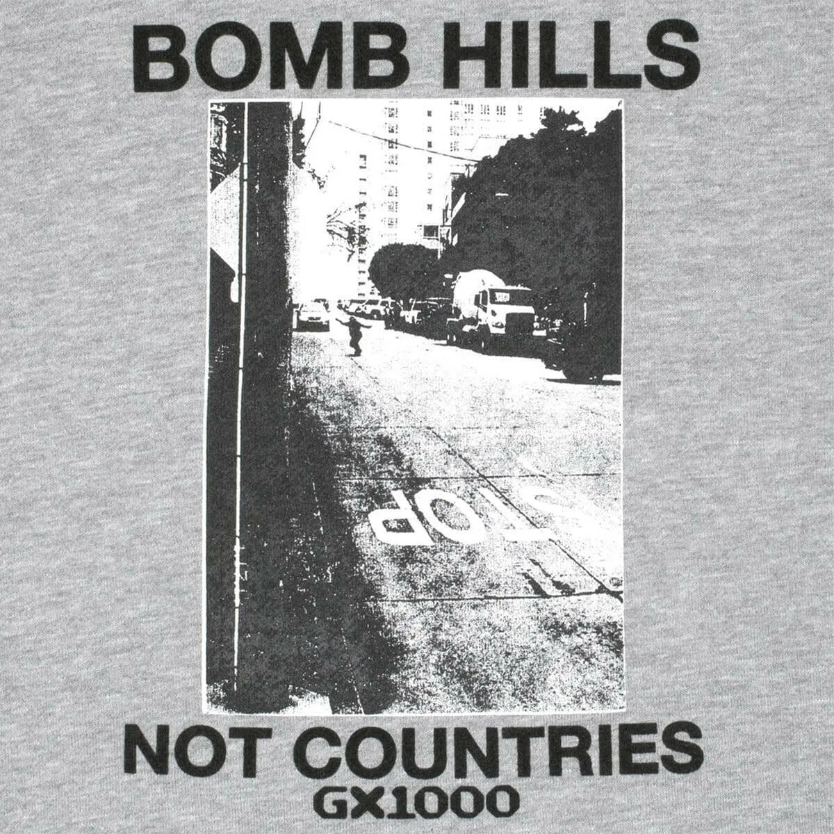 Drop Shoulder Design GX1000 - Bomb Hills Not Countries Hoodie Grey/Black