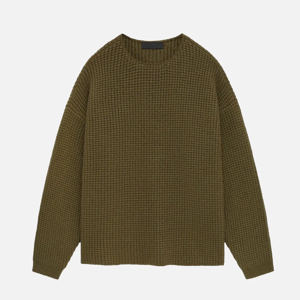 OekoTexCertified HEAVY WAFFLE CREWNECK SWEATER - MILITARY