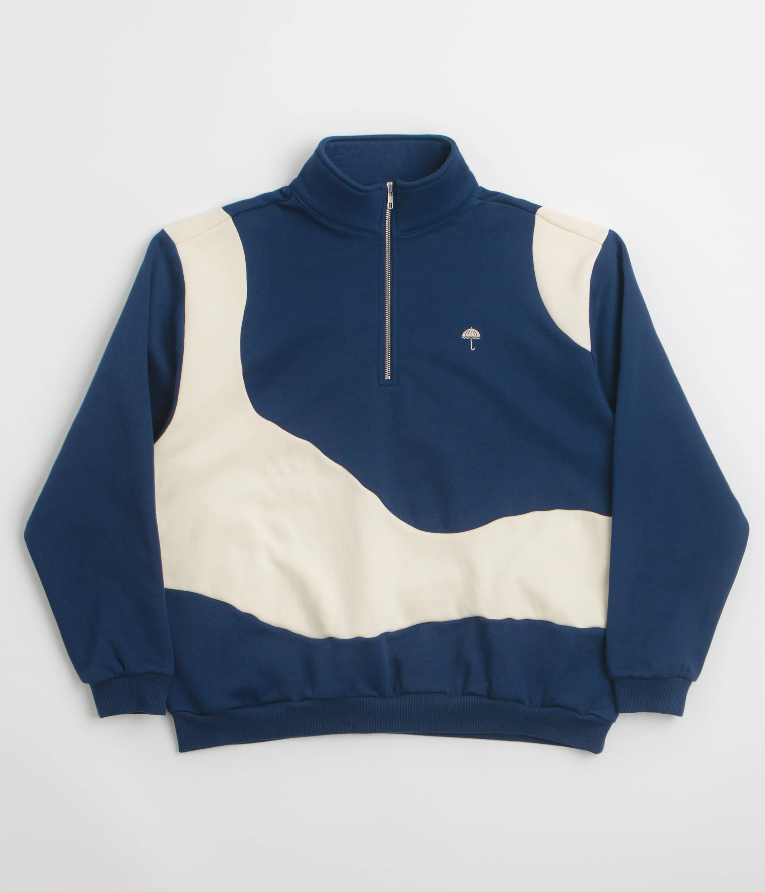 Helas Forma Quarter Zip Sweatshirt - Navy / Beige Herringbone